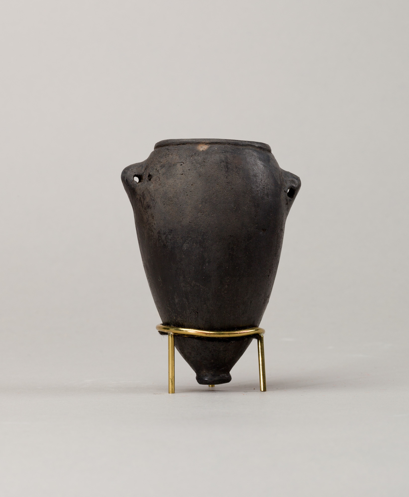 Black Double-ear Pointed-bottom Pottery Jar