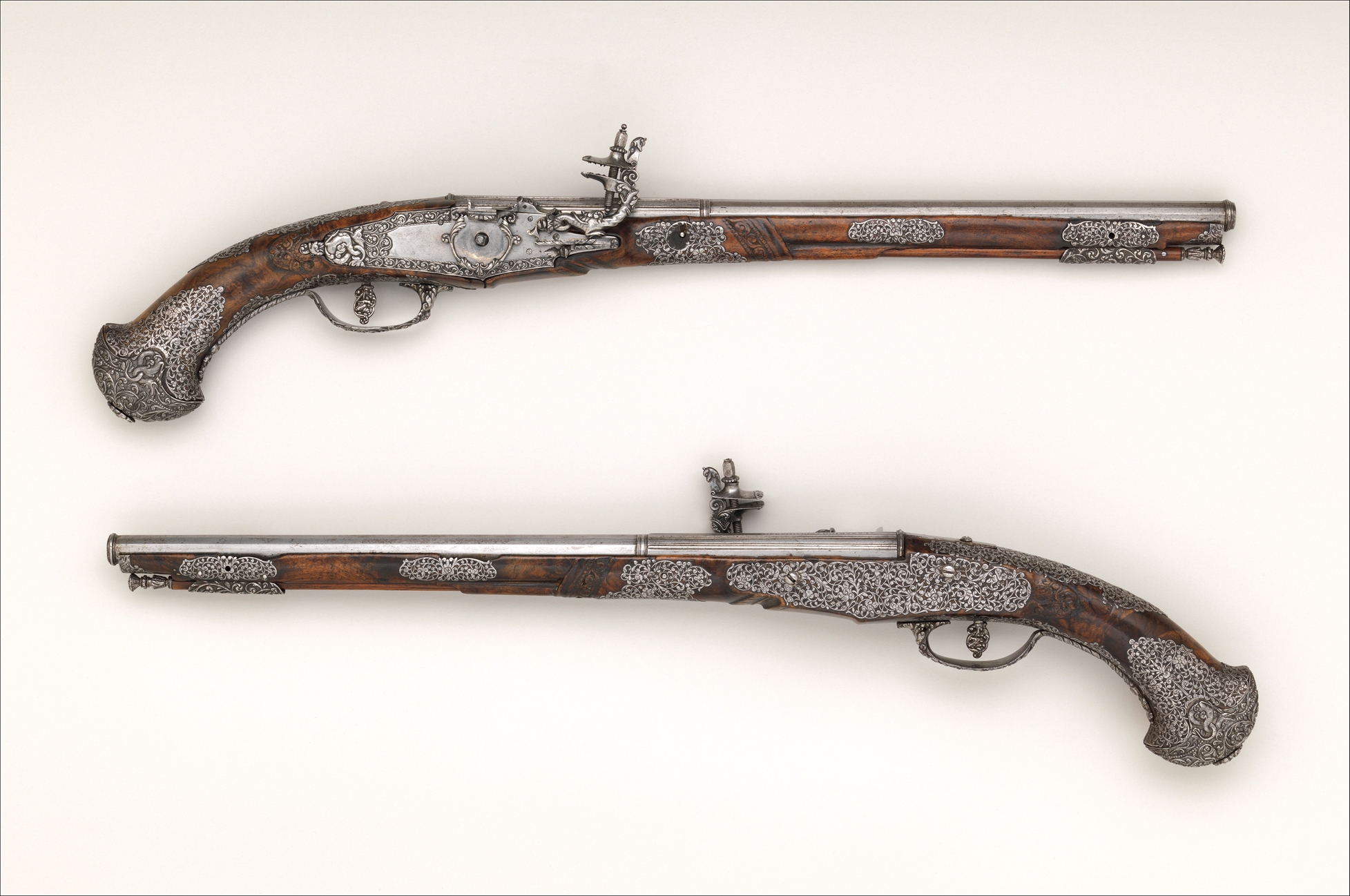 Pair of Ornate Antique Flintlock Pistols