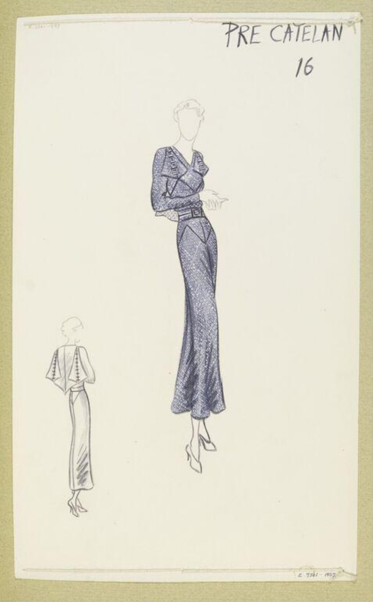 Vintage Blue Dress Fashion Sketch