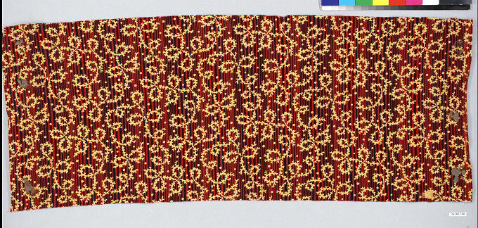 Red Yellow Floral Striped Textile Fragment