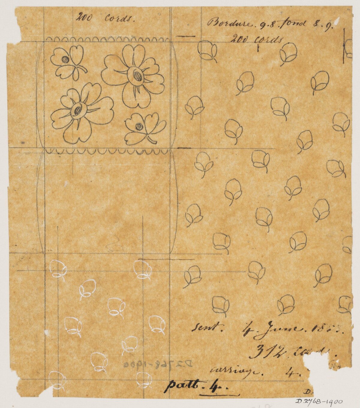 1853 Floral Textile Design Sketch