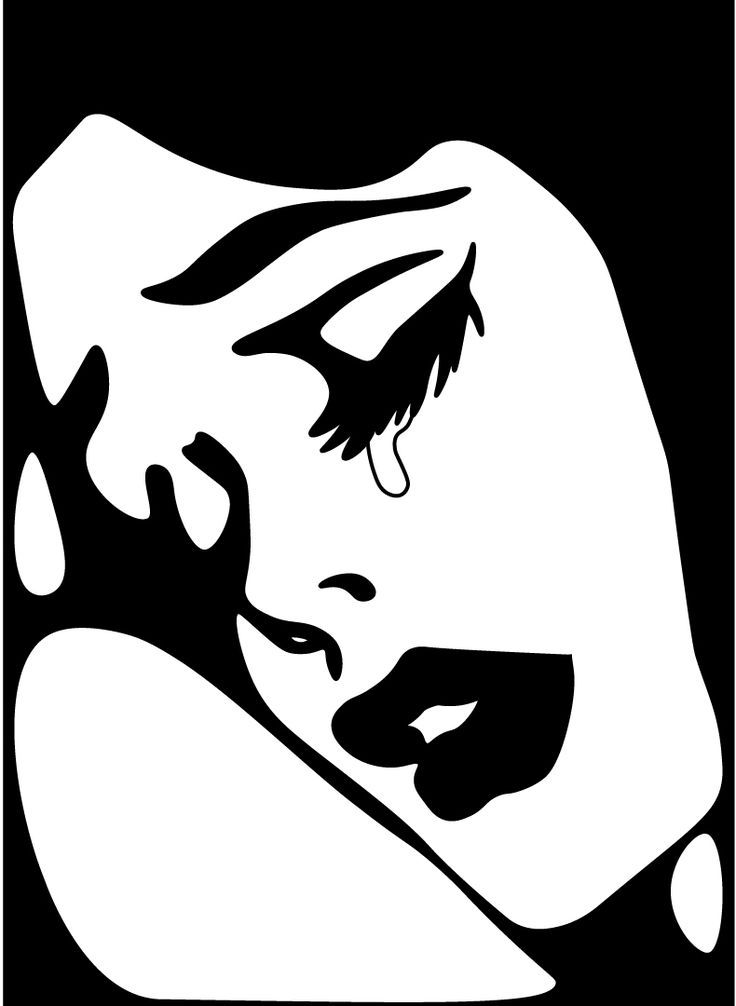 Crying Woman Black and White Illustration
