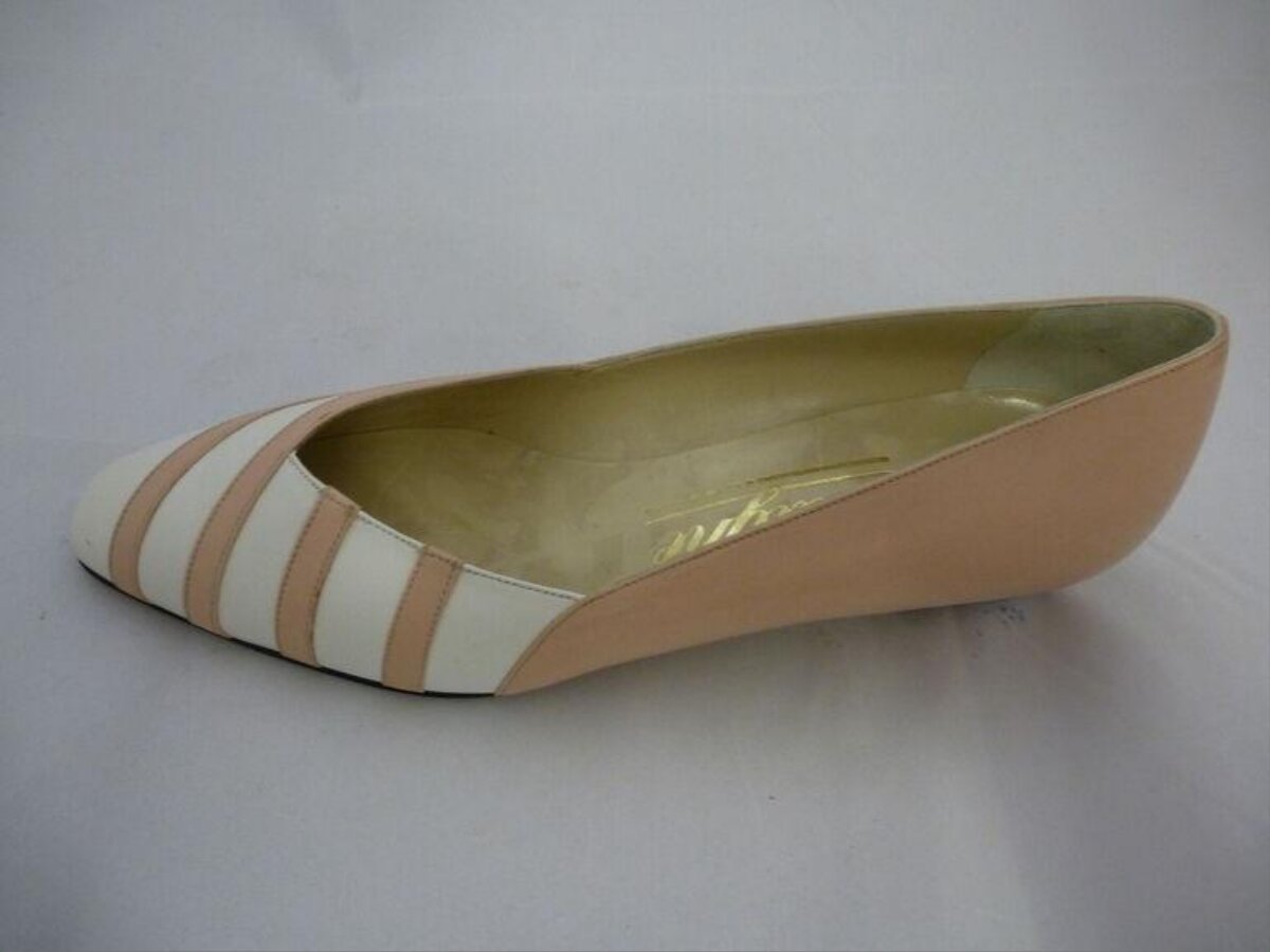 Beige and White Striped Flat Shoe