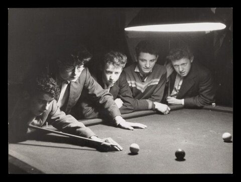 Five Young Men Playing Pool