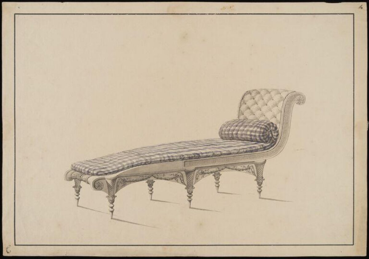 Vintage Chaise Lounge Design Drawing
