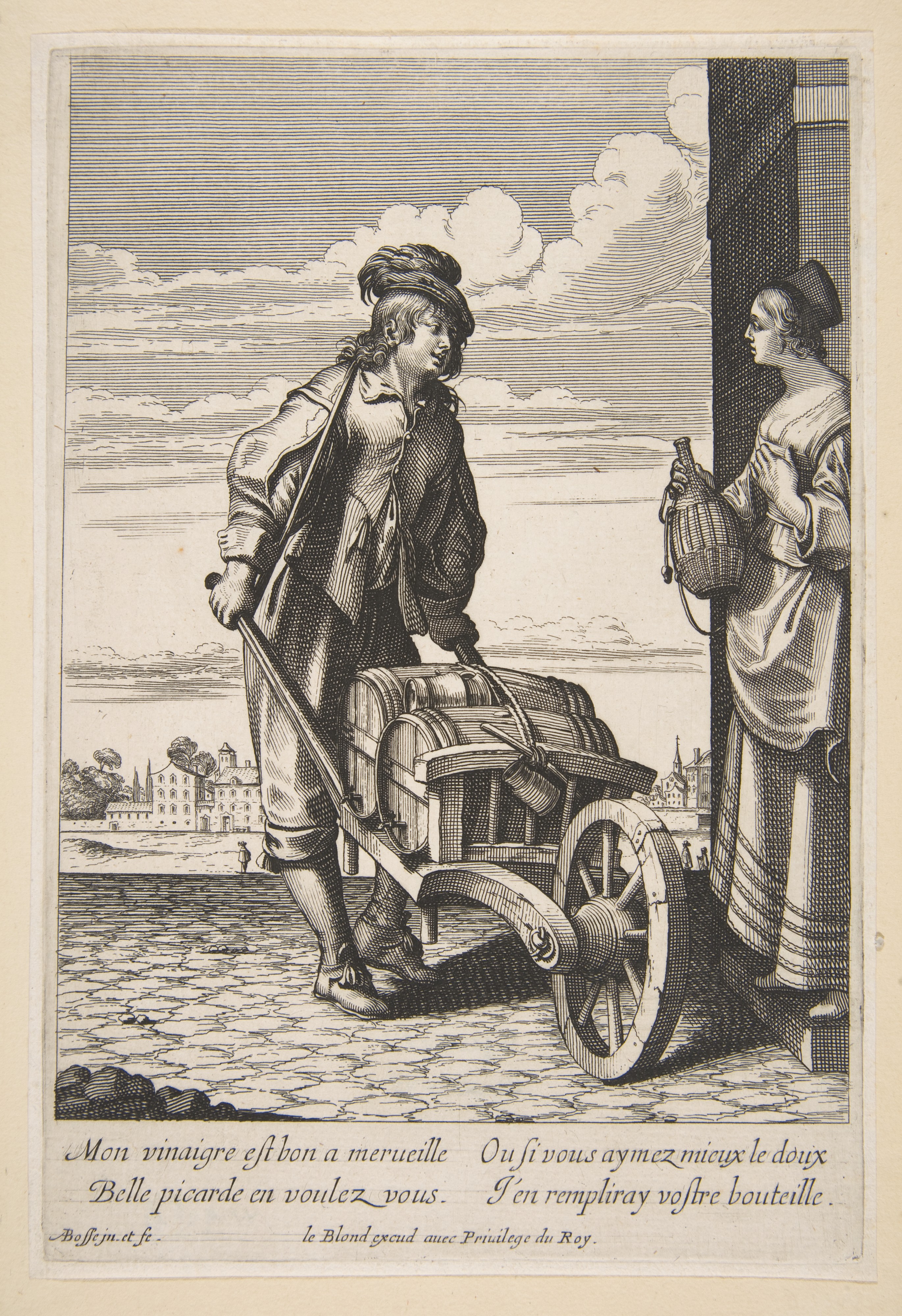 Vintage Etching of Vinegar Seller