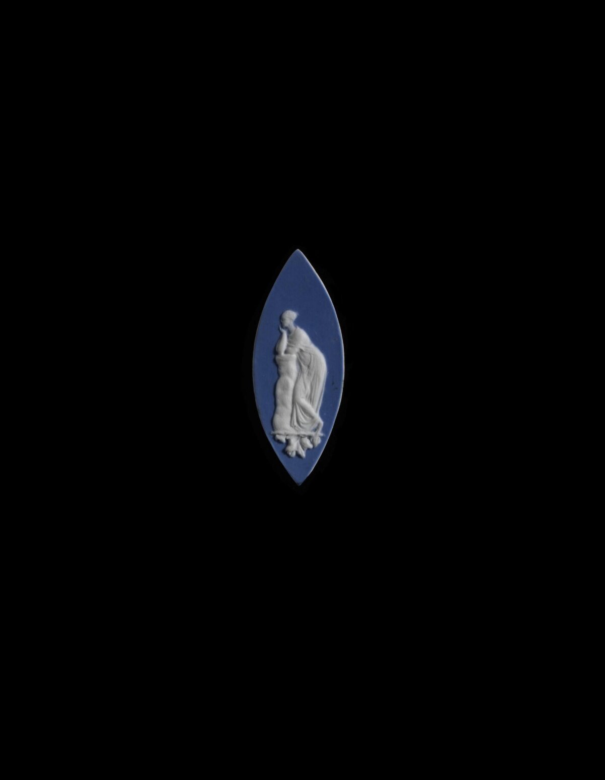 Blue Leaf-shaped Classical Figure Cameo — Black Backgrounds