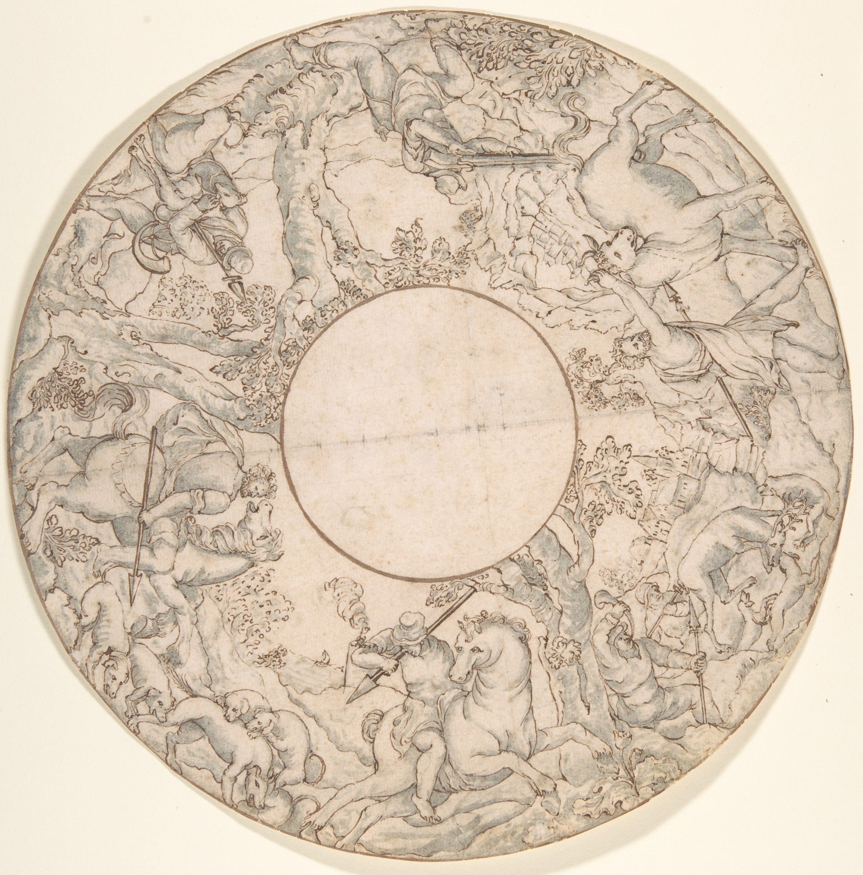 Circular Hunting Scene Sketch