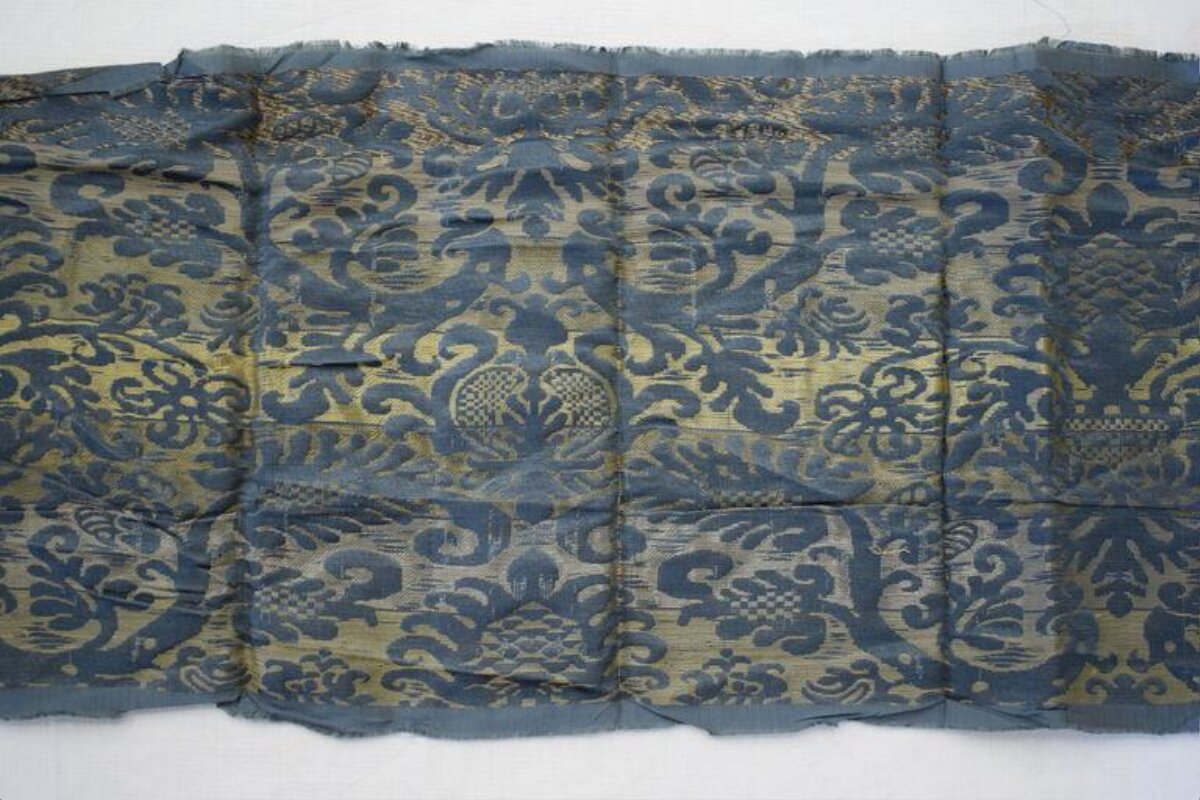Ancient Blue Patterned Brocade Fragment