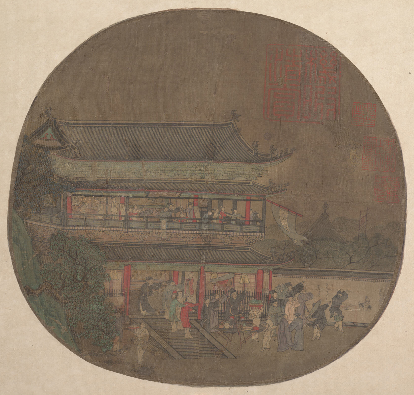 Ancient Chinese Pavilion Gathering Painting