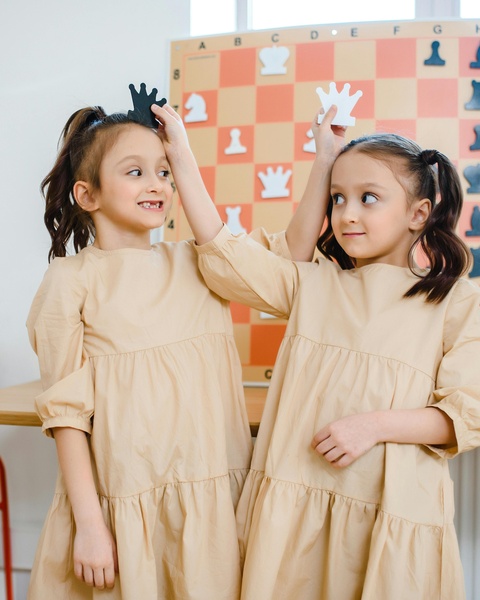 Two Girls Play Chess Themed Game