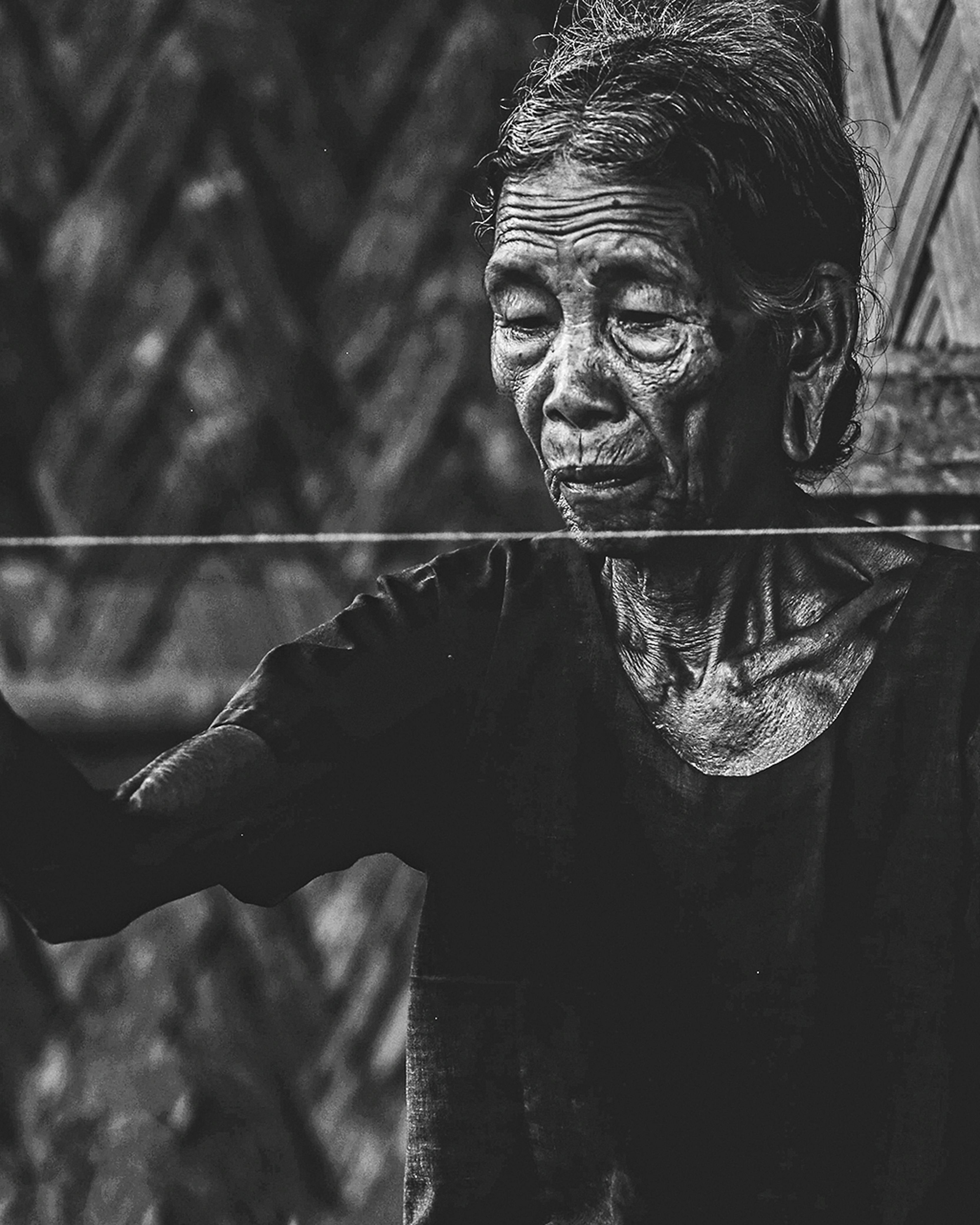 Black and White Portrait of Elderly Woman
