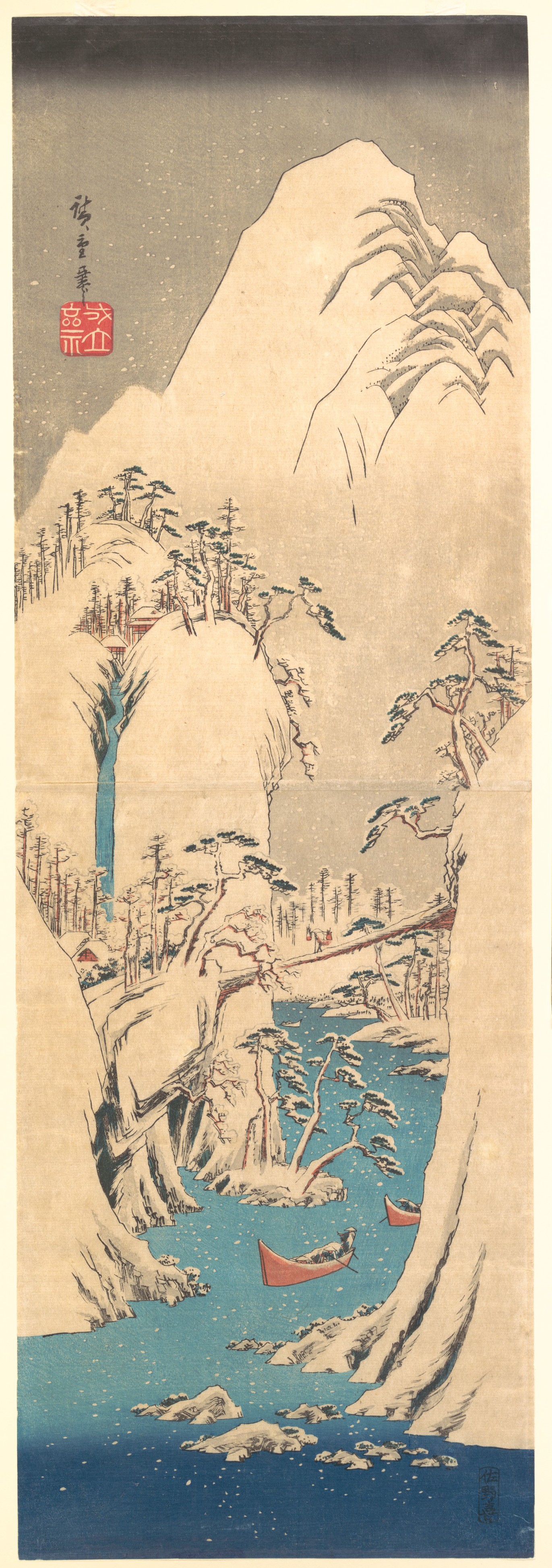 Japanese Snowy Mountain River Landscape