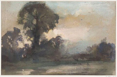 Watercolor Riverside Tree Landscape