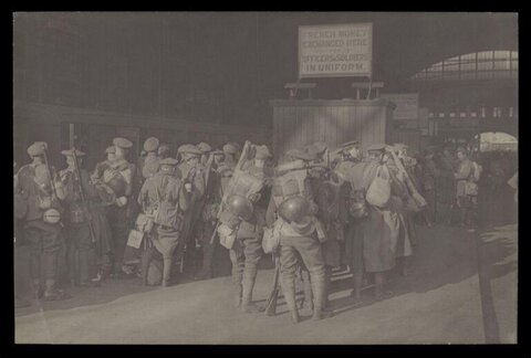 Uniformed Soldiers Queuing for Money Exchange
