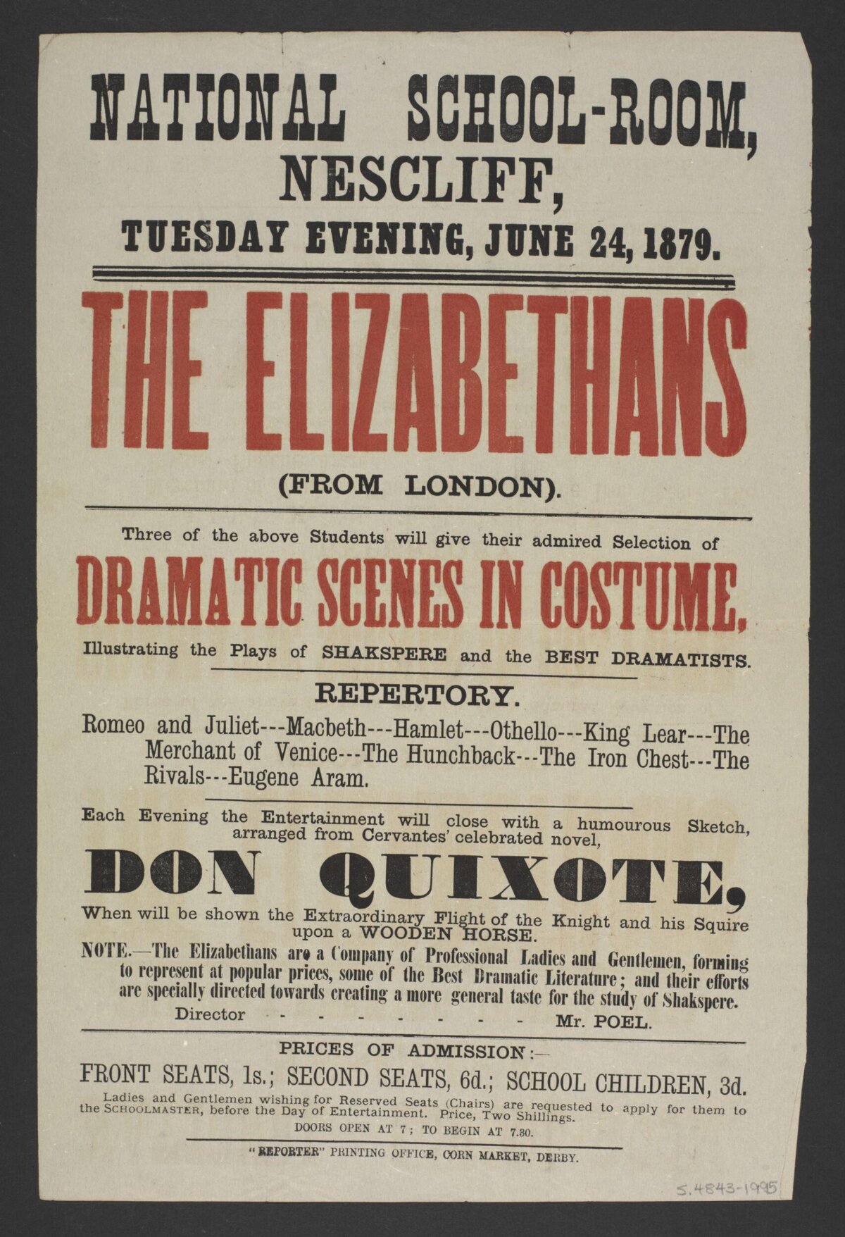 1879 Elizabethans Drama Performance Poster