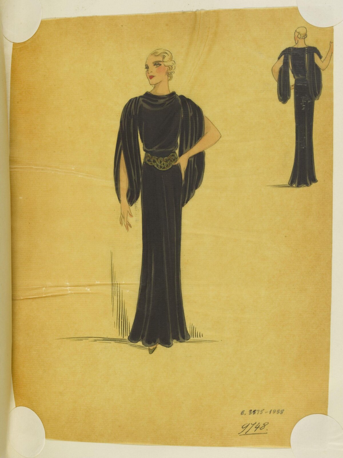 Vintage Black Evening Gown Fashion Sketch