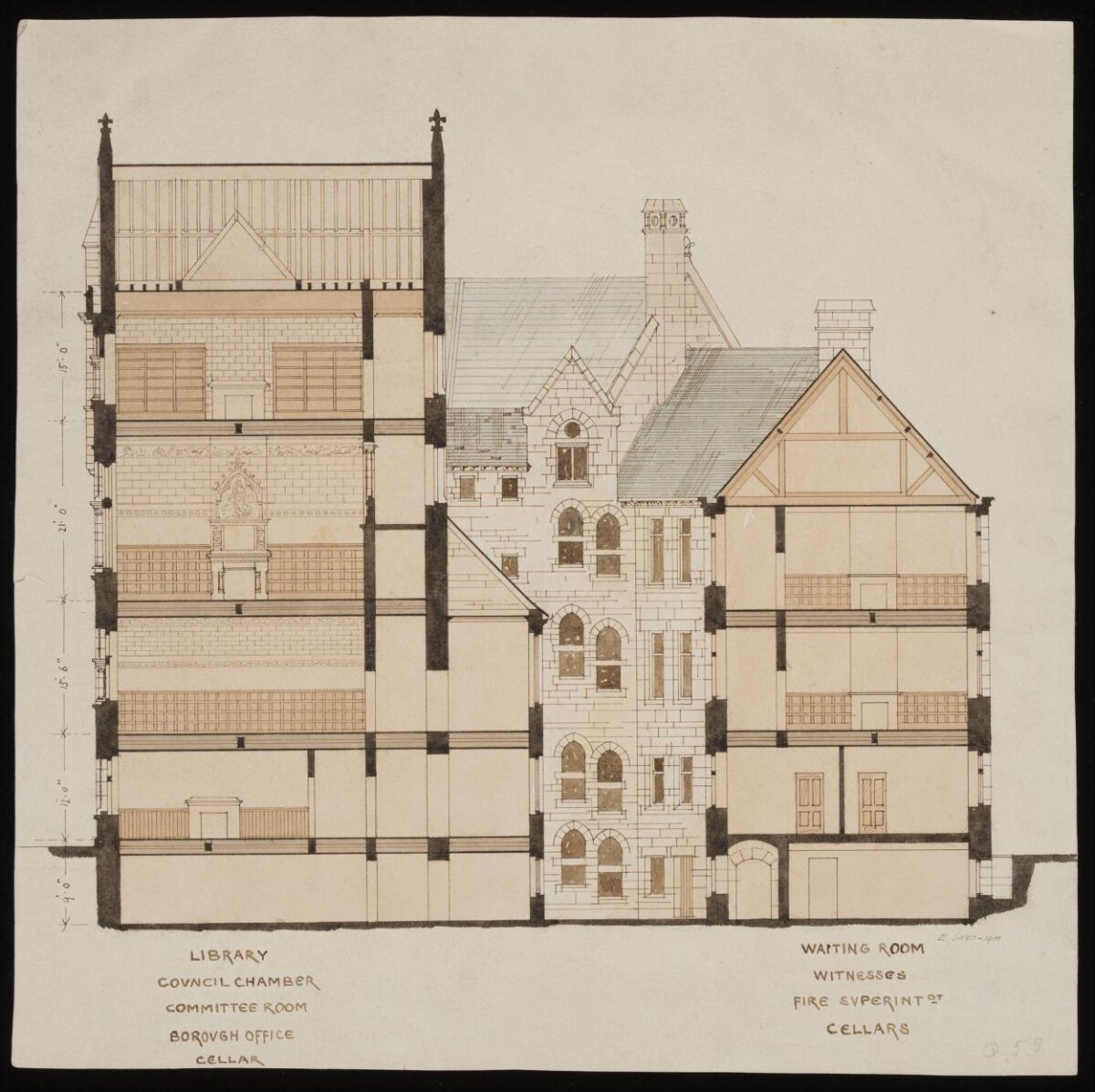 Victorian Public Building Sectional Drawing