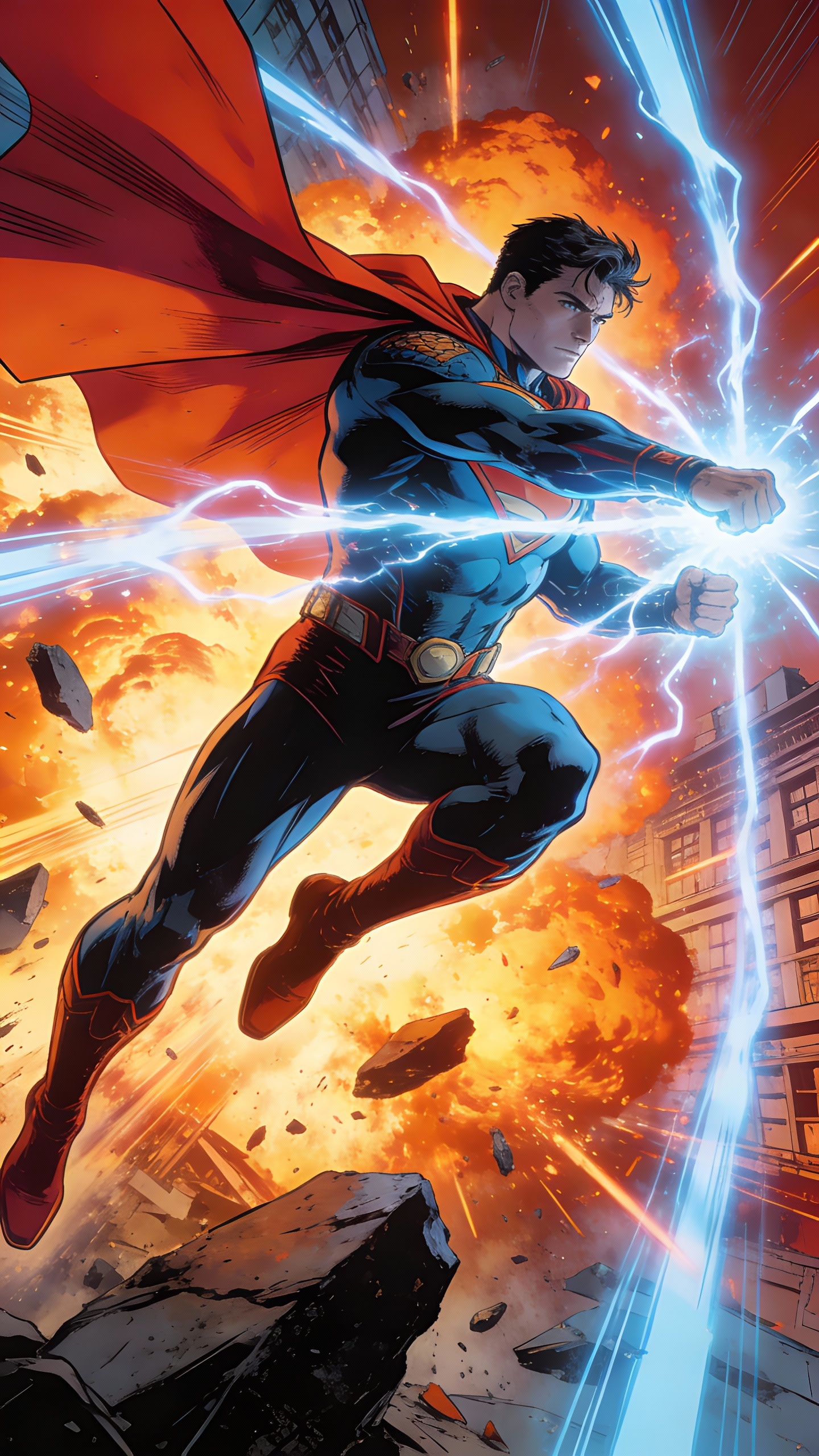 Superman Fights in Ruined City