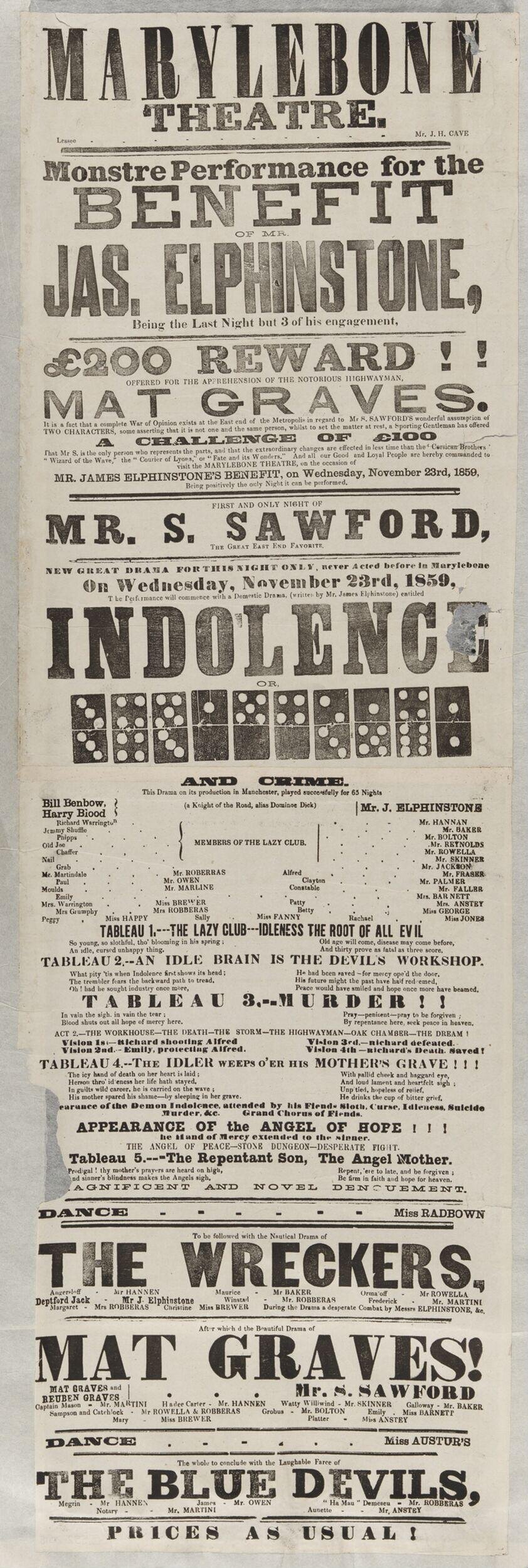 1859 Marylebone Theatre Playbill