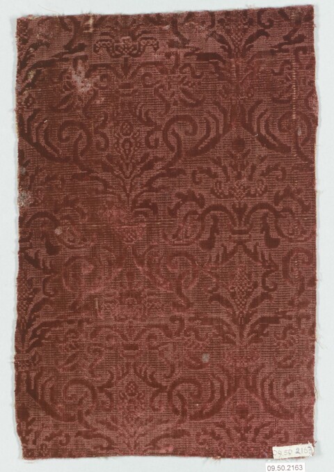 Antique Red Patterned Velvet Textile Fragment