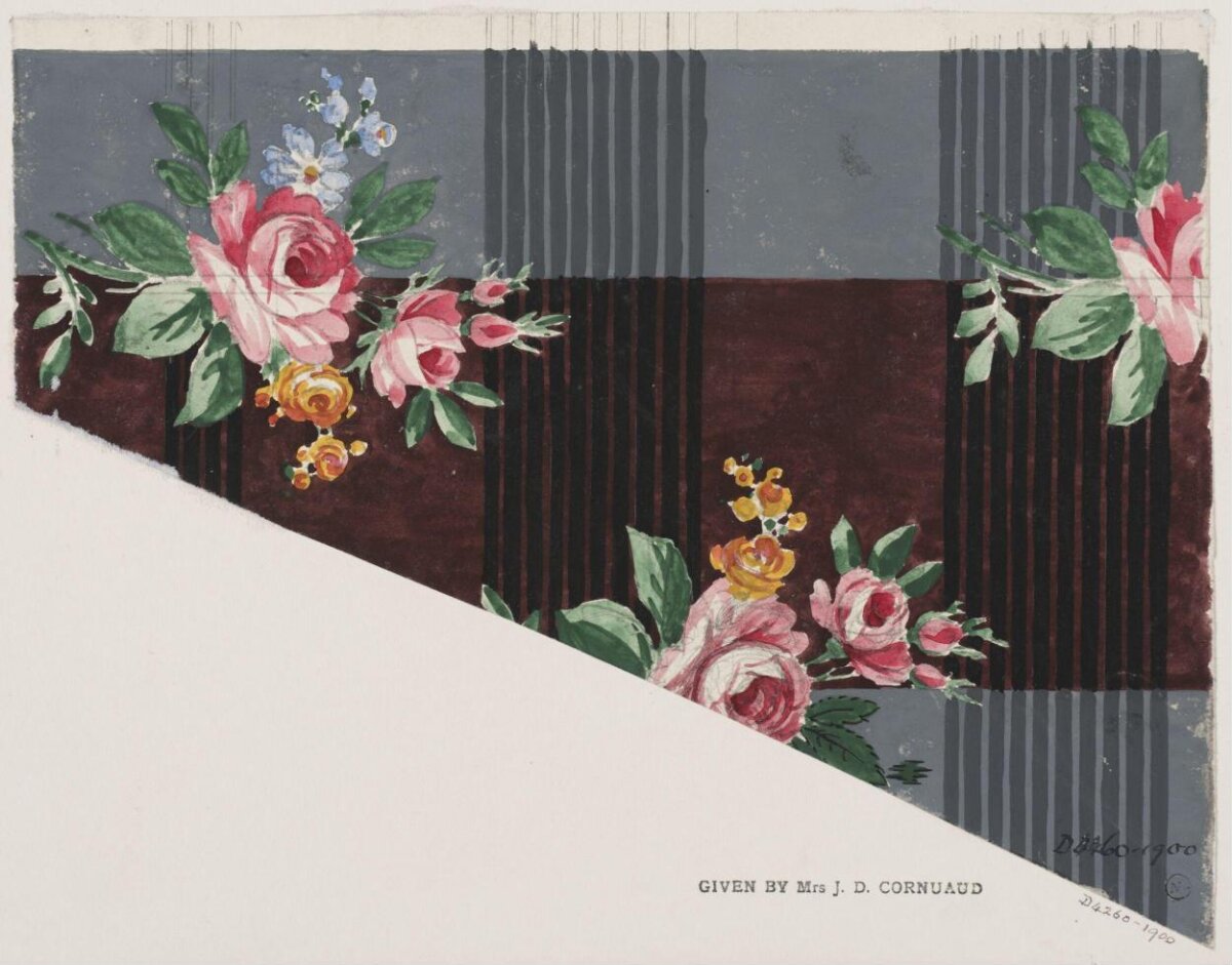 Vintage Floral Striped Textile Design