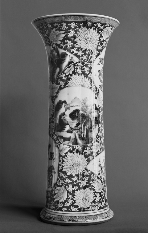 Black and White Photo of Antique Porcelain Vase
