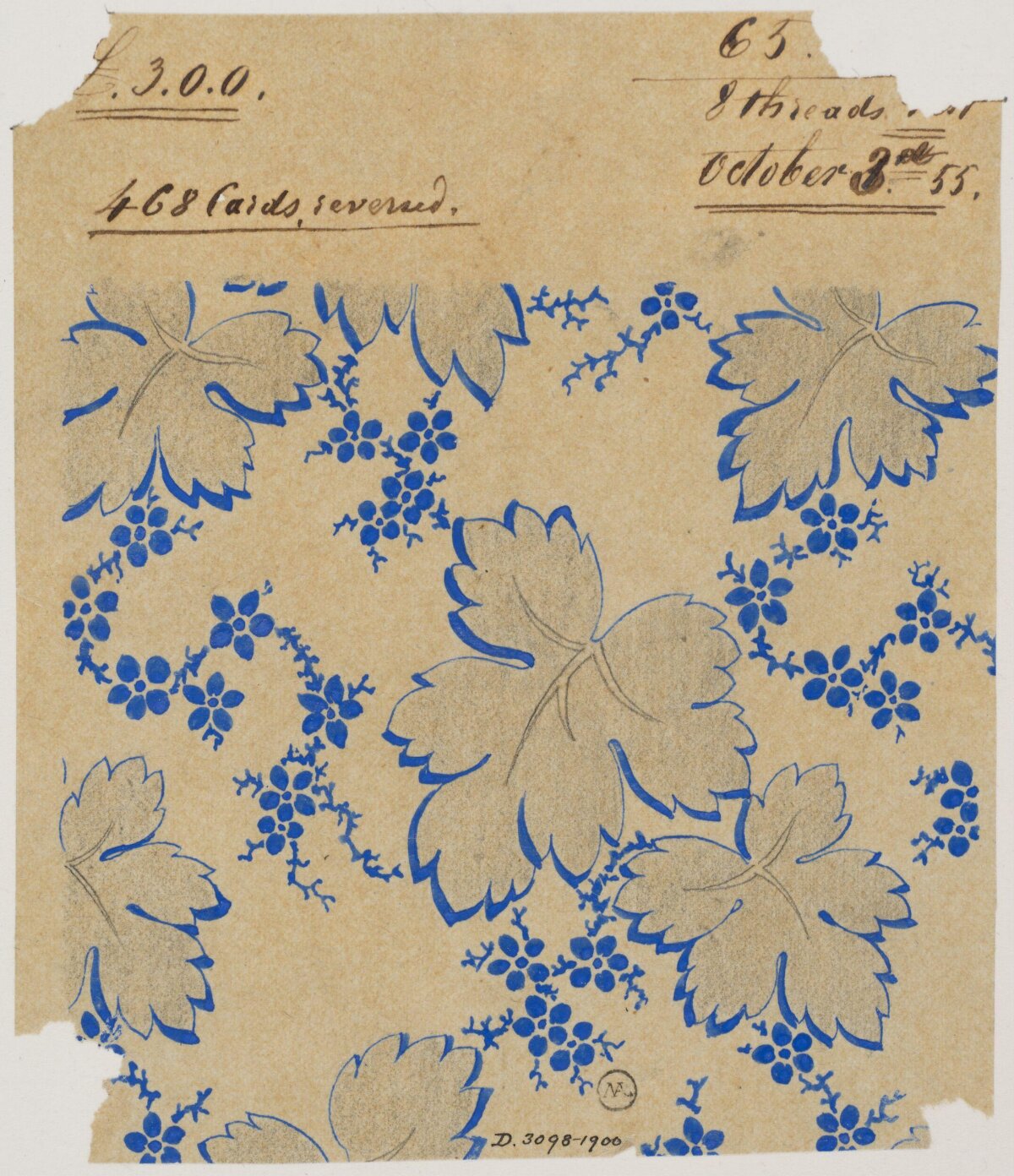 Vintage Blue Leaf Textile Pattern Design