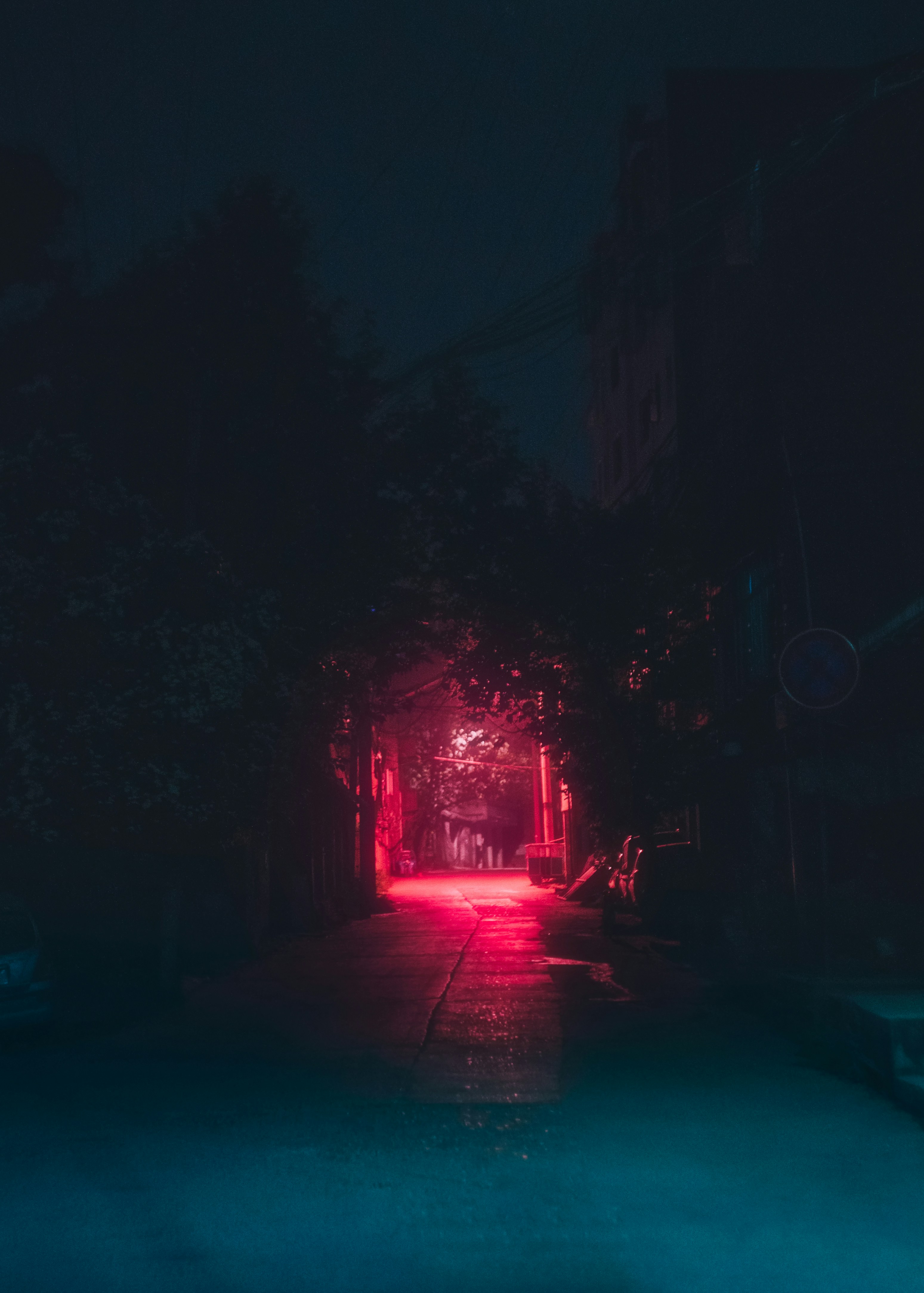 Night Alley Lit by Red Light — Phone Wallpapers