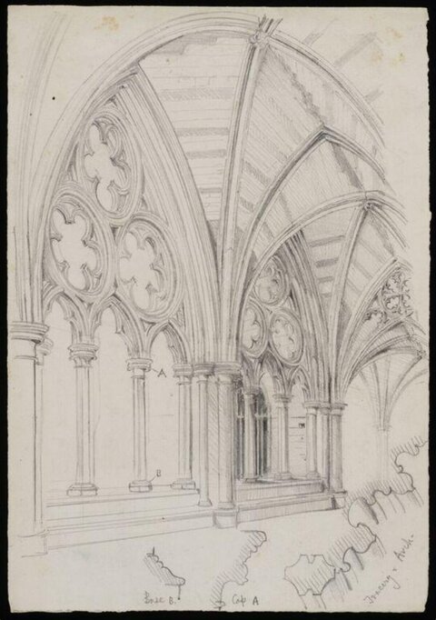 Pencil Sketch of Gothic Architecture Interior