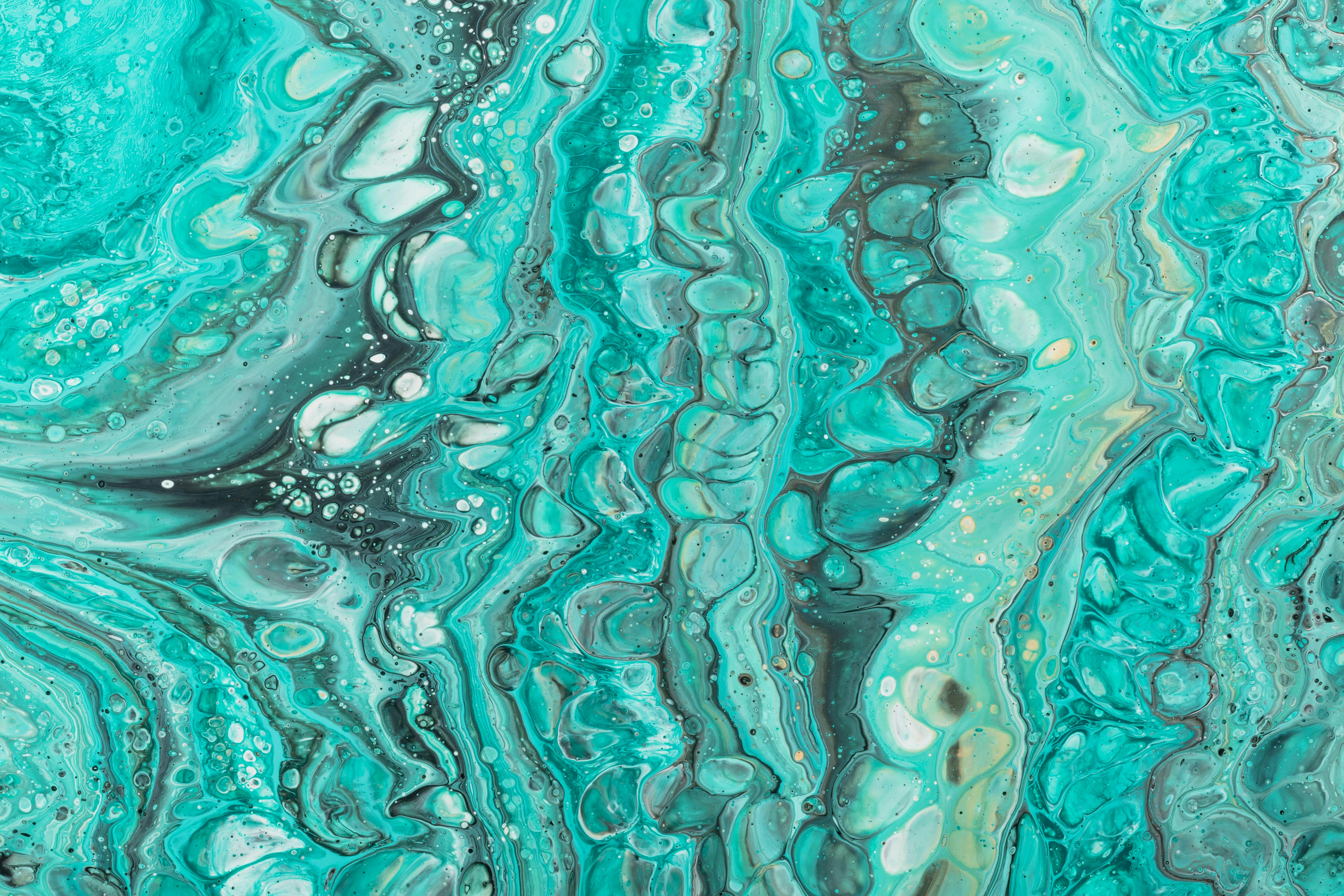 Turquoise Fluid Acrylic Abstract Art