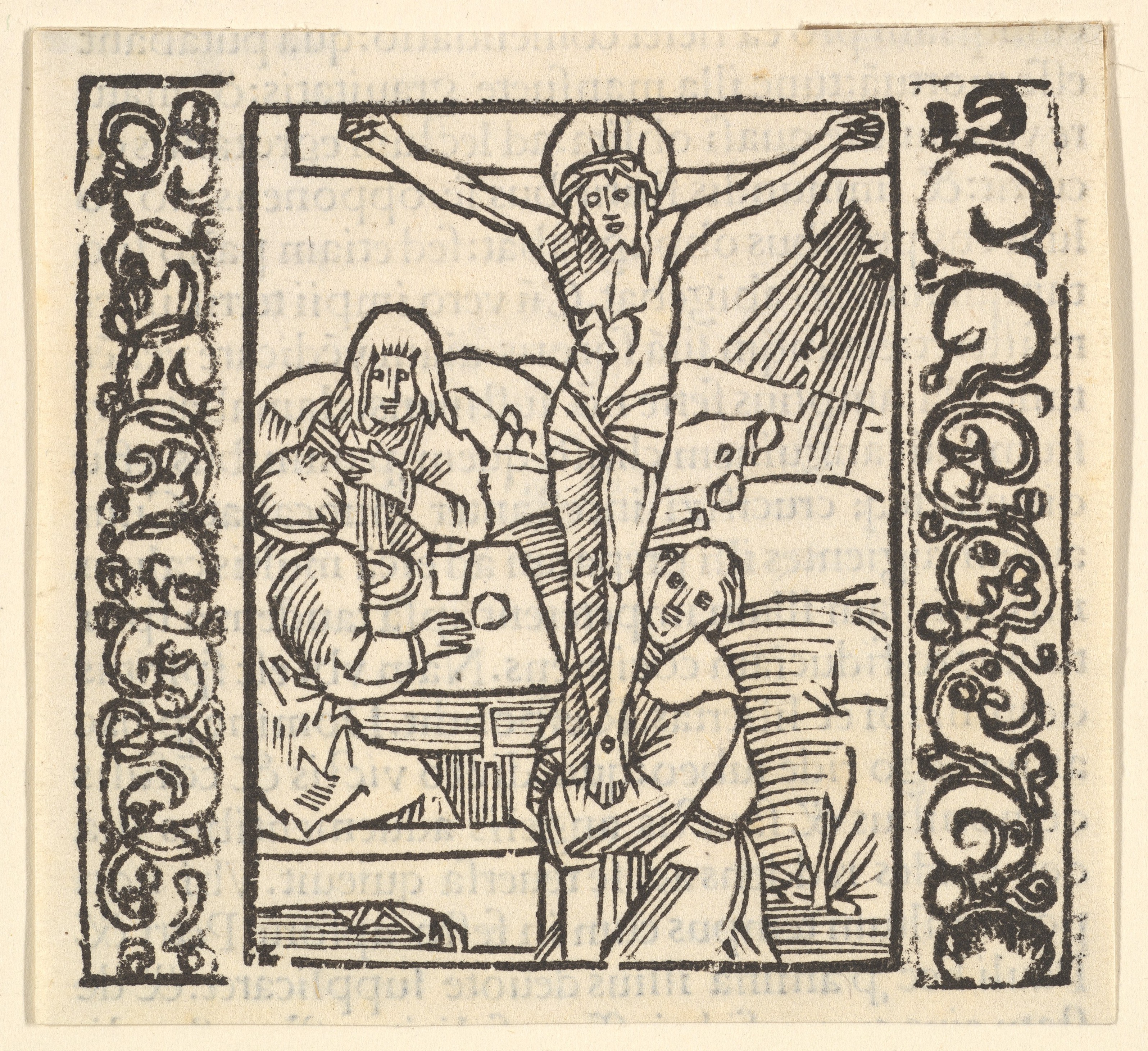Crucifixion of Christ Antique Woodcut