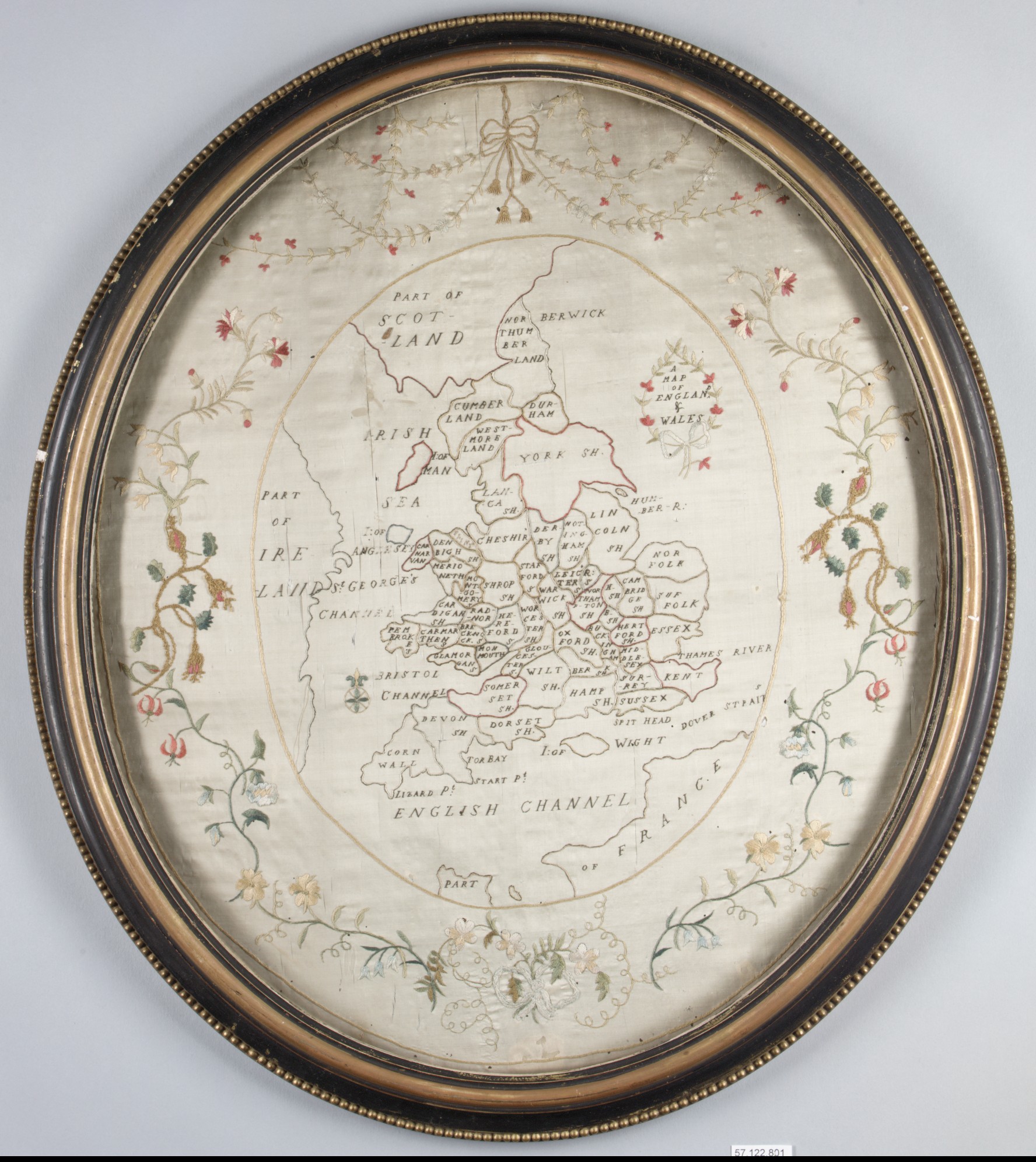 Framed Embroidered Map of England and Wales