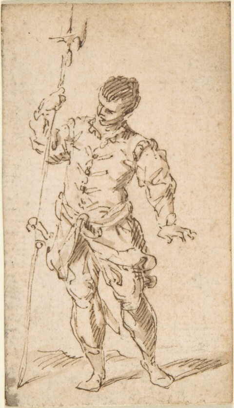 Ink Sketch of Standing Armed Soldier