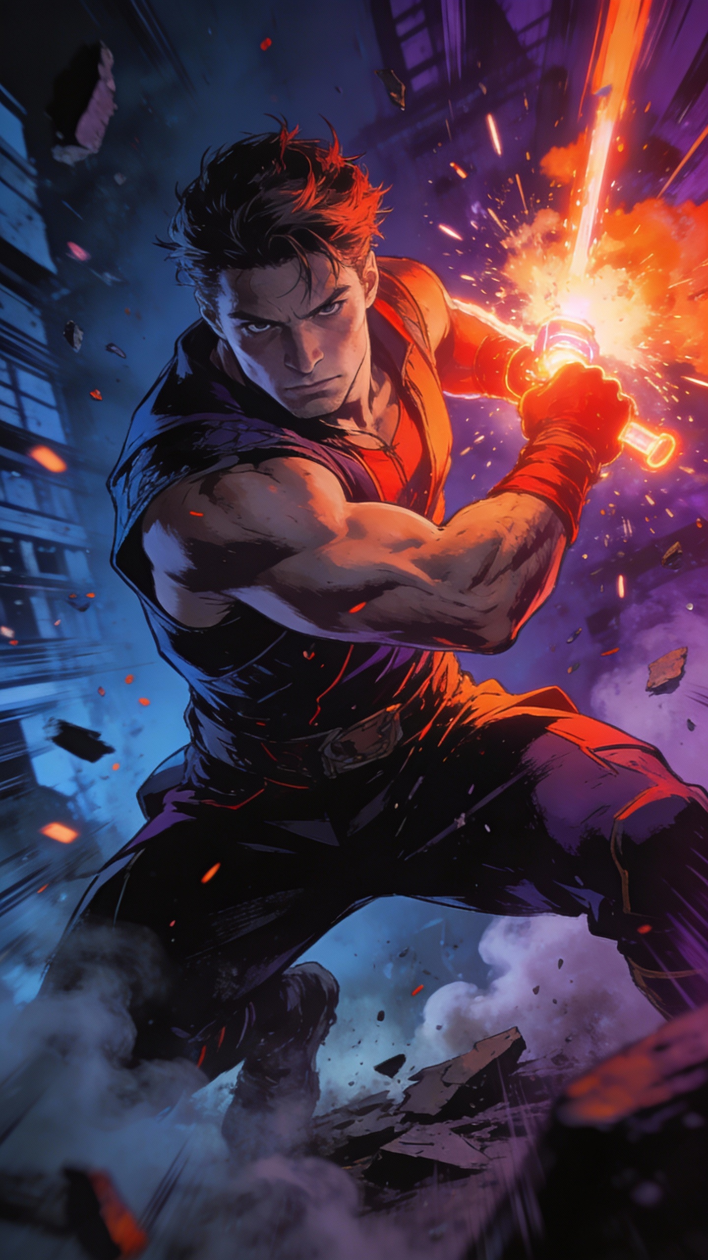 Comic Hero With Glowing Sword In Battle