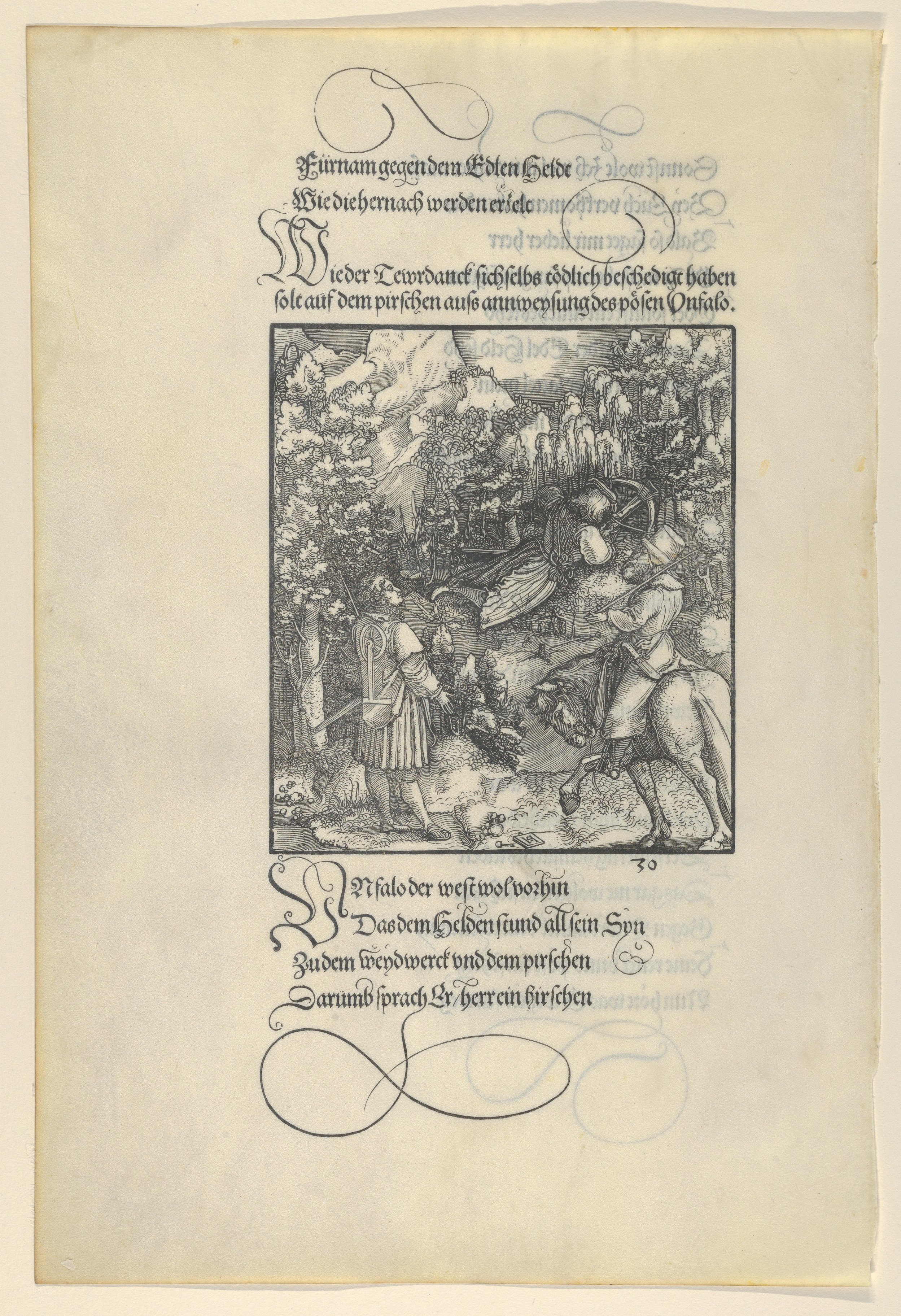 German Hunting Scene Woodcut Page