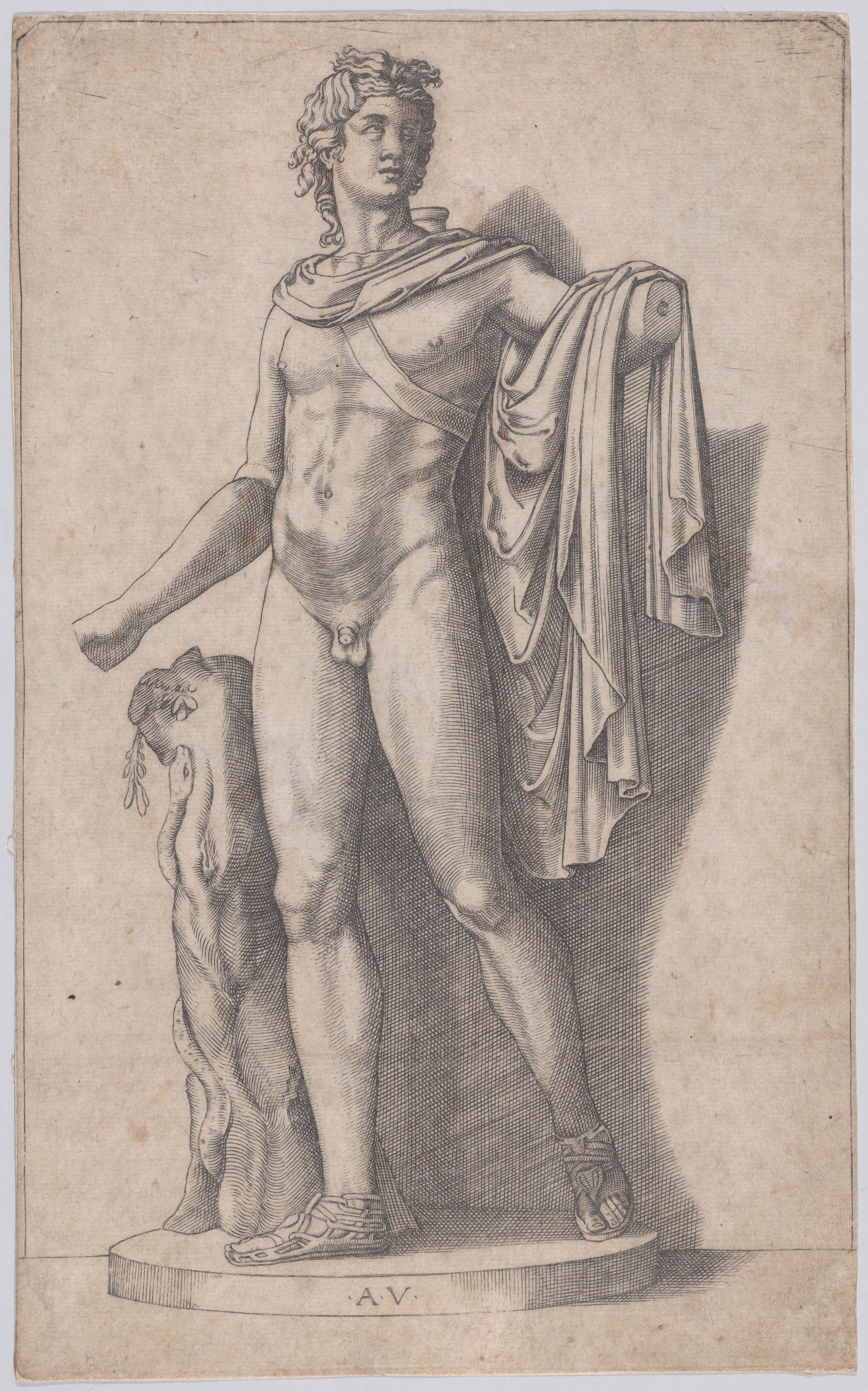 Engraving of Apollo Belvedere Statue