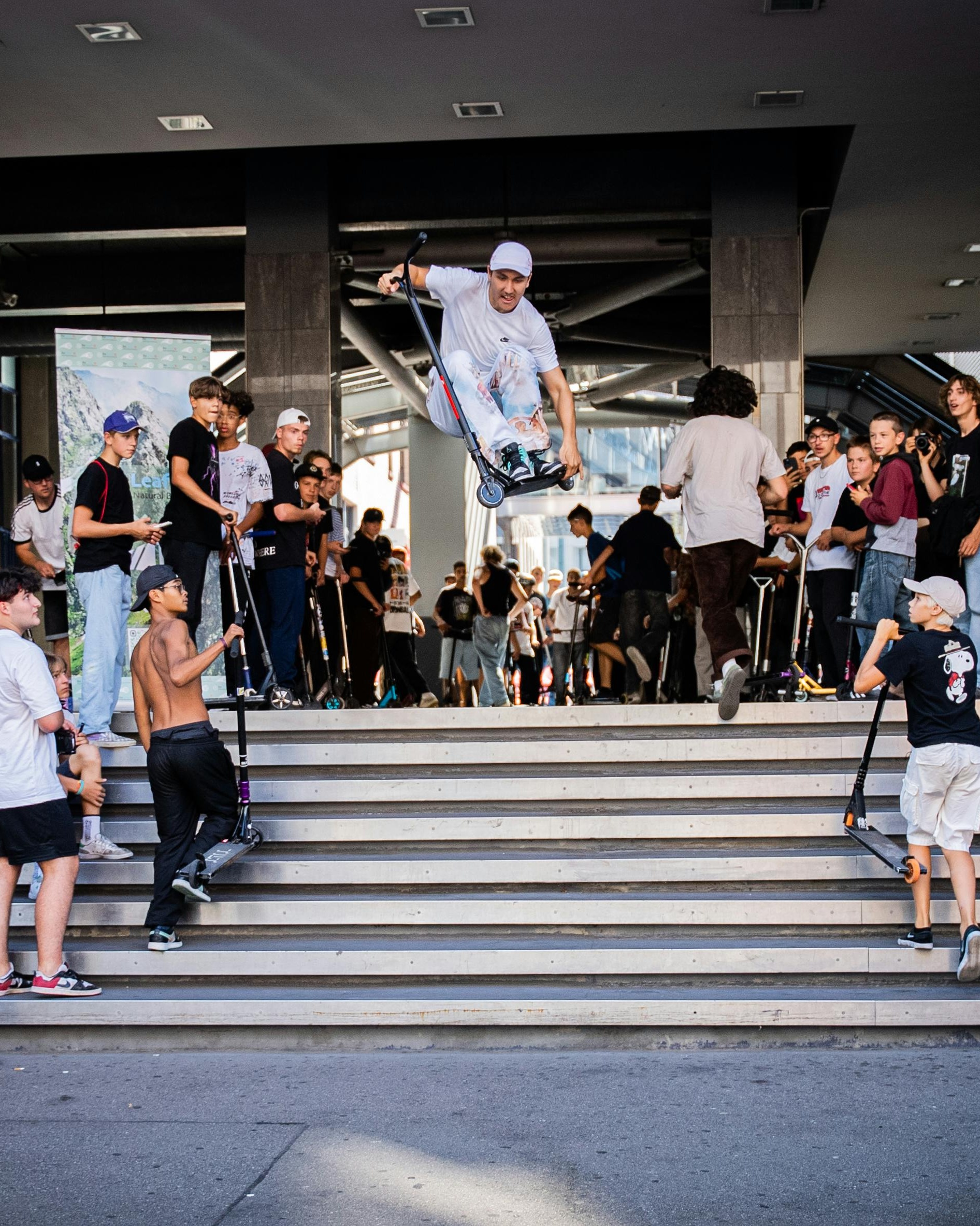 Stunt Scooter Trick Over Stairs