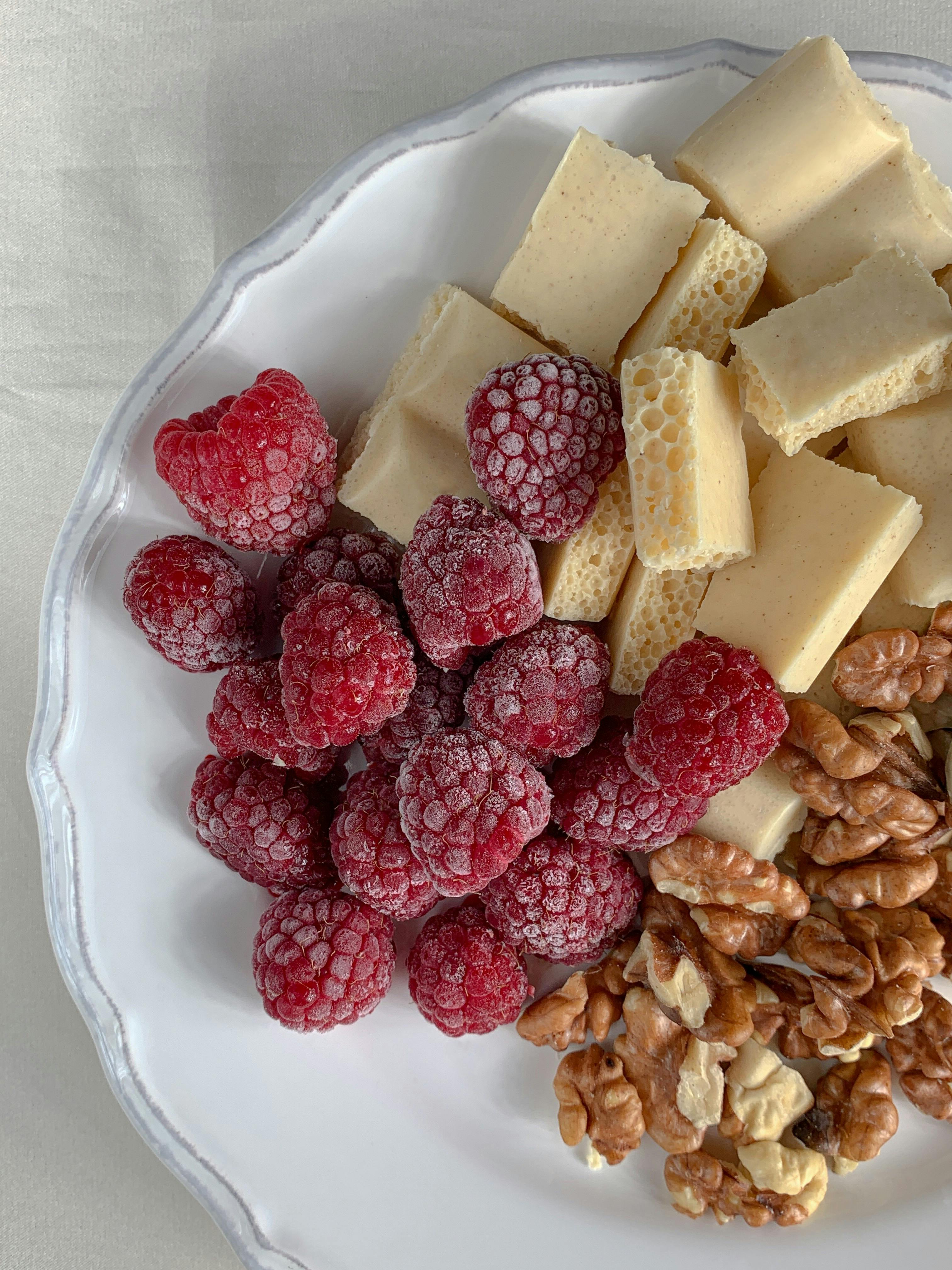 Frozen Raspberries and Assorted Snacks