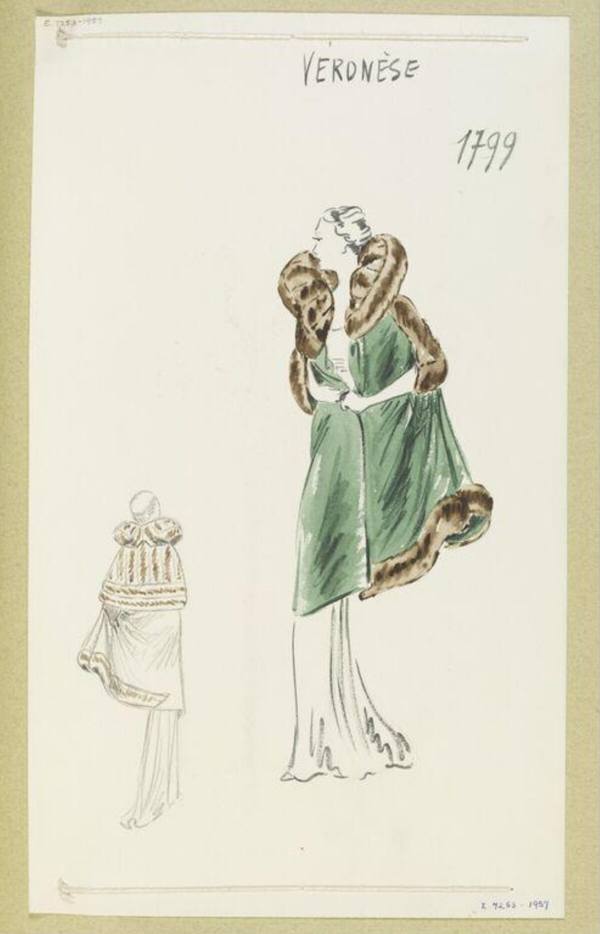 Vintage Fur-trimmed Coat Fashion Sketch