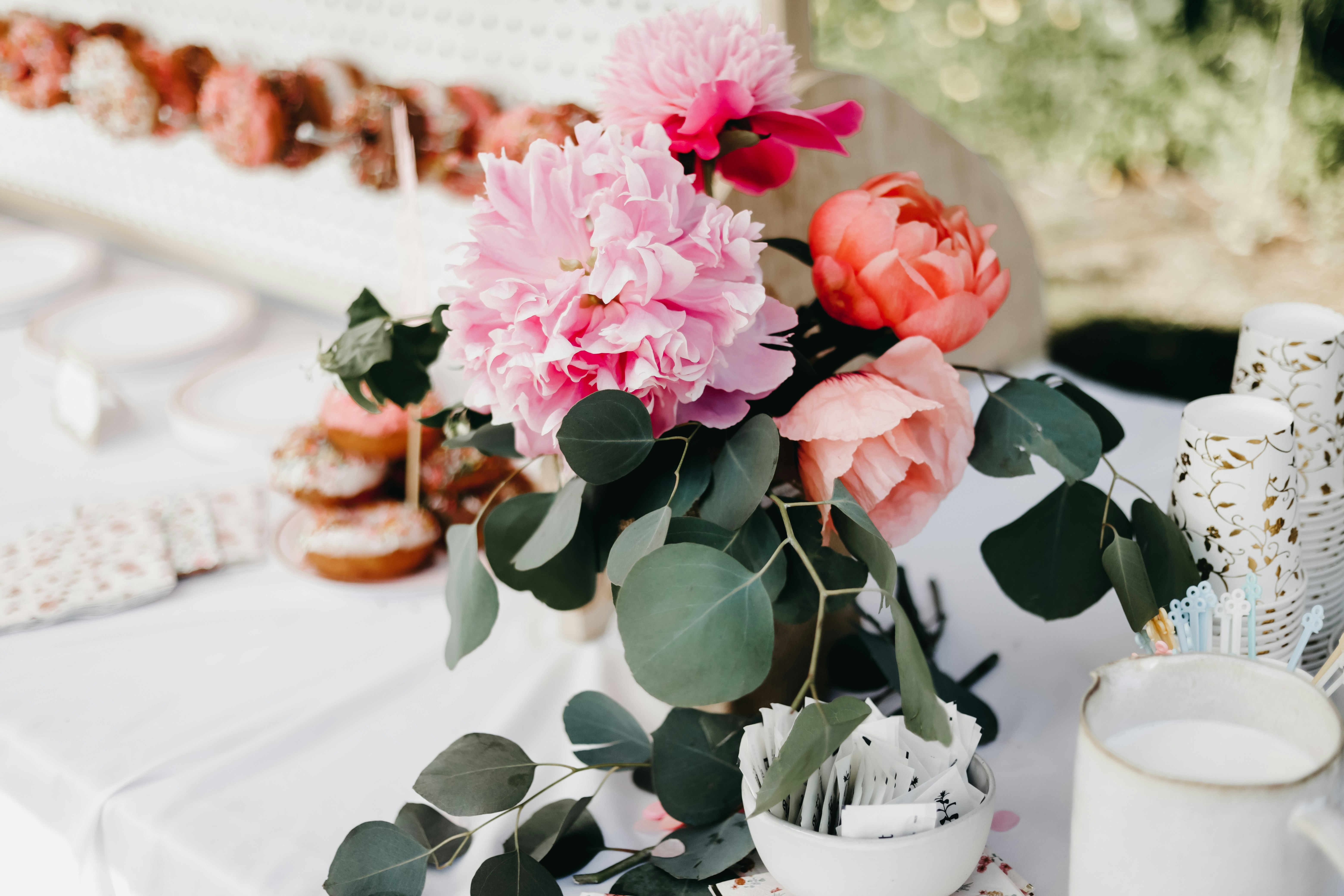 Outdoor Party Dessert Table Flower Arrangement