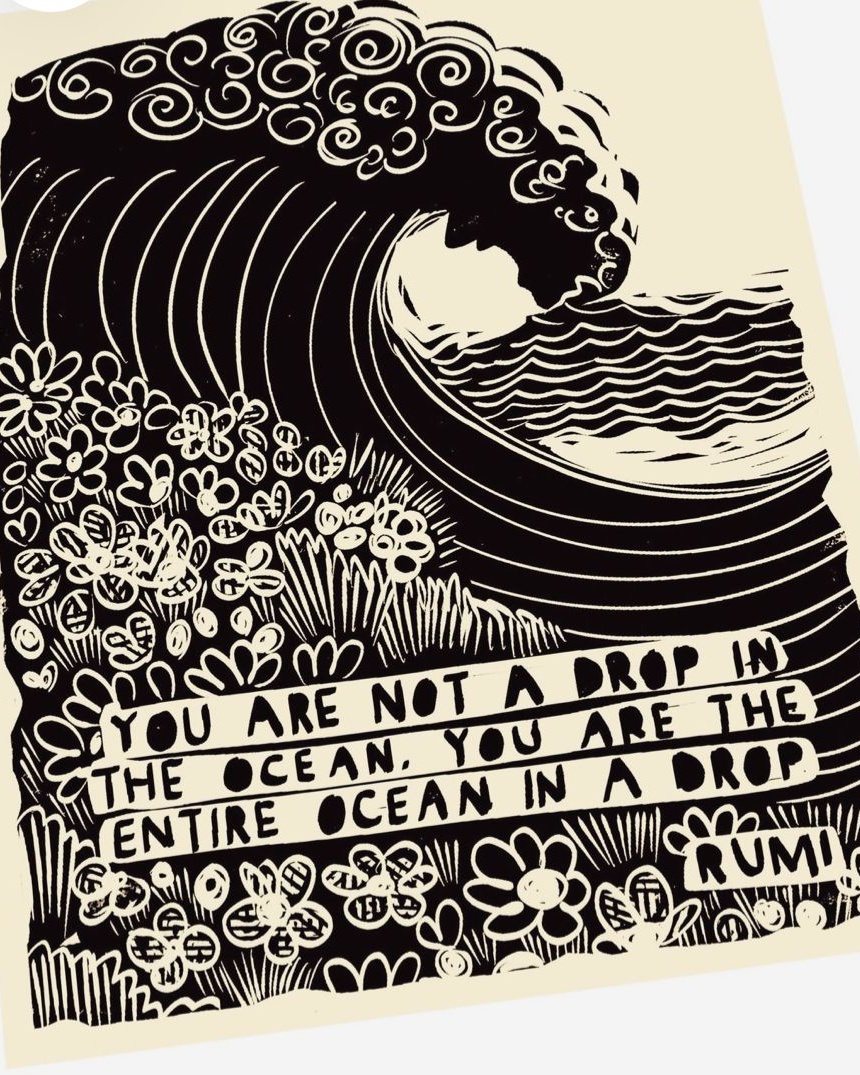 Rumi Quote Wave Linocut Art