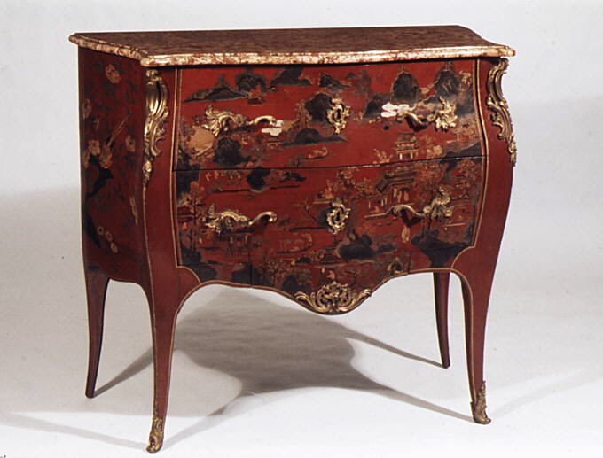 Antique Red Lacquer Chinoiserie Commode