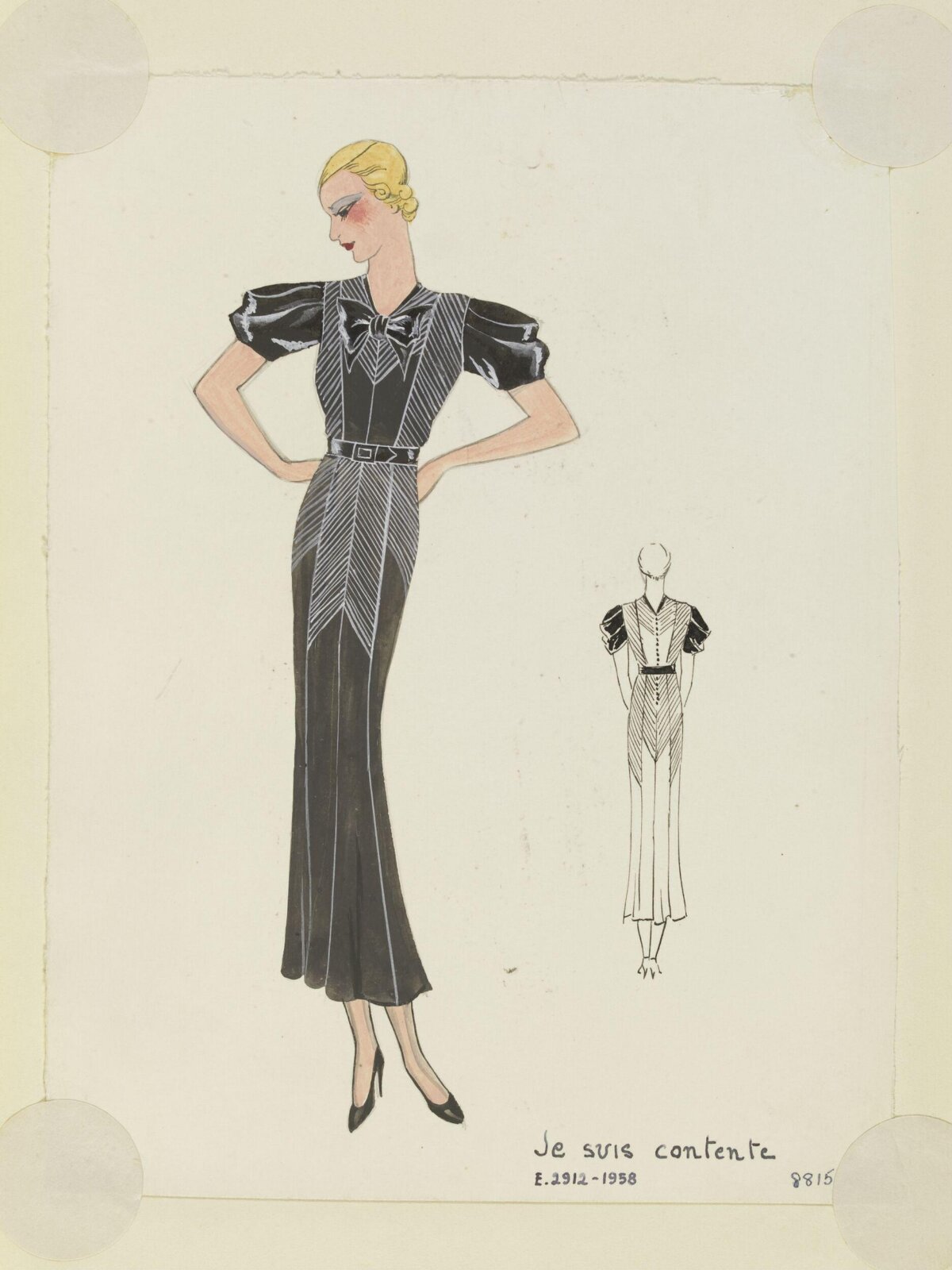 Vintage Black Gown Fashion Design Sketch