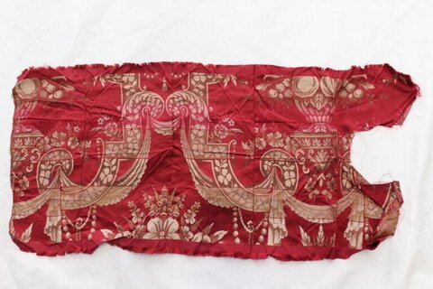Antique Red Patterned Fabric Fragment