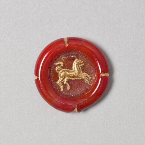 Red Agate Inlaid Gold Goat Pendant
