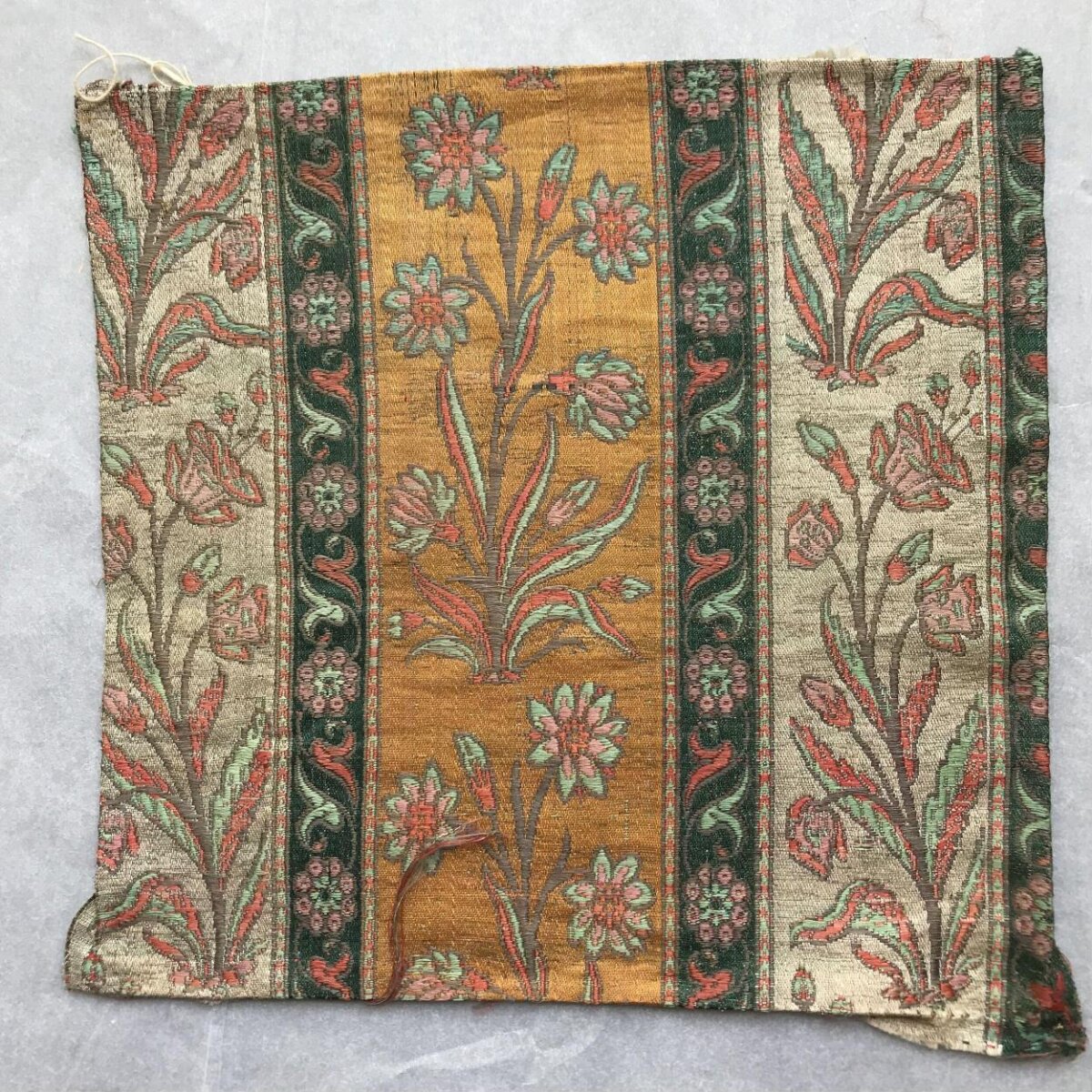 Antique Floral Woven Textile Fragment
