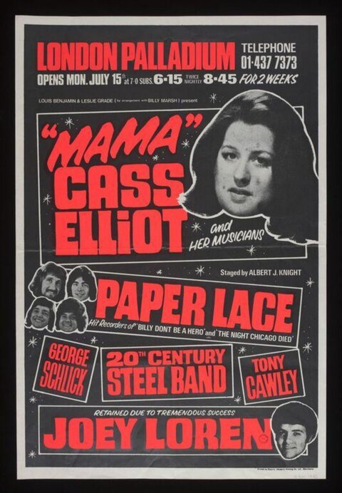 Mama Cass Elliot London Palladium Concert Poster