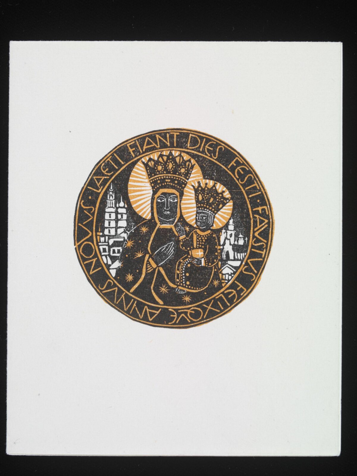 Linocut Print of Black Madonna and Child