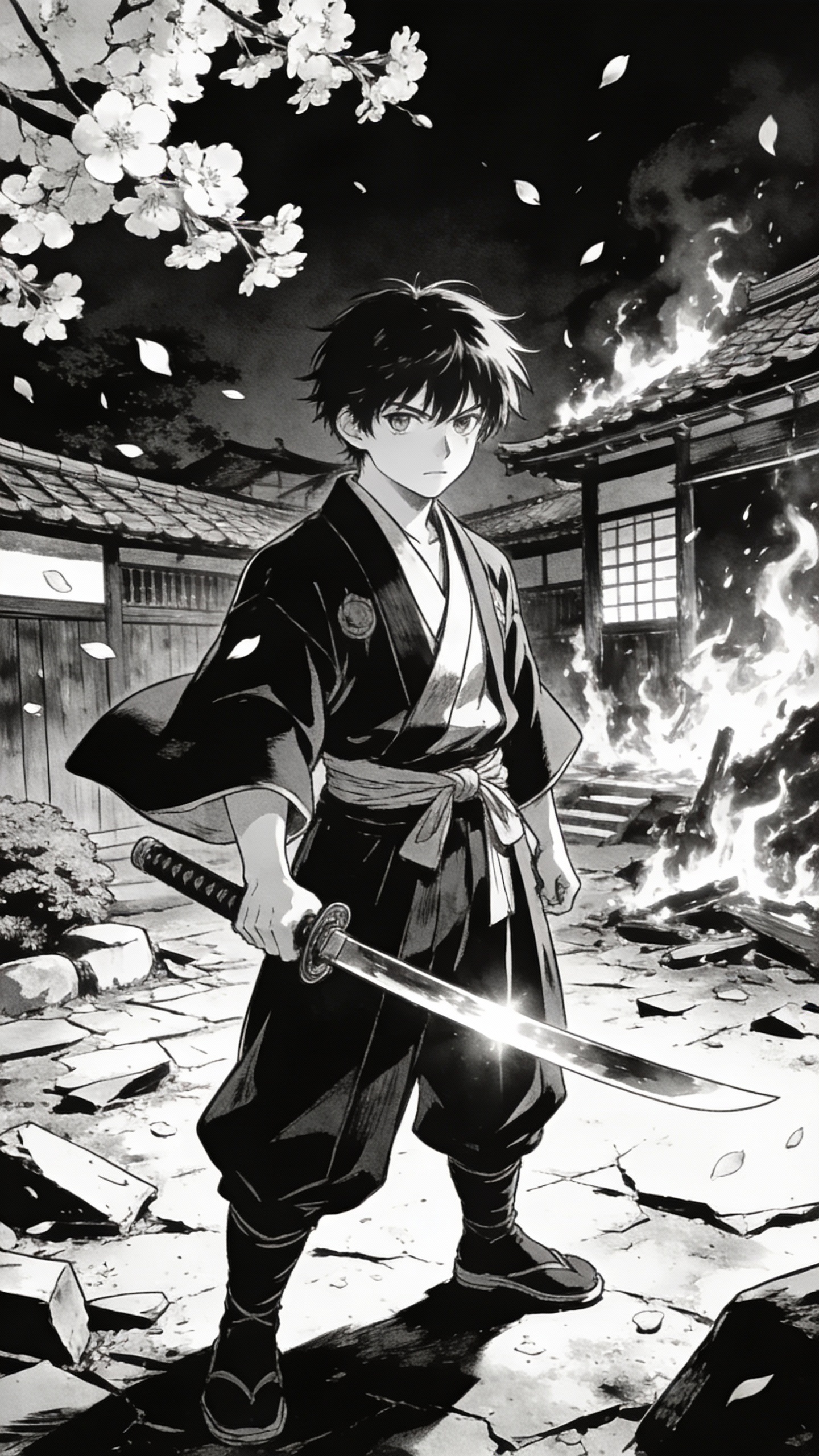 Young Swordsman in Burning Village